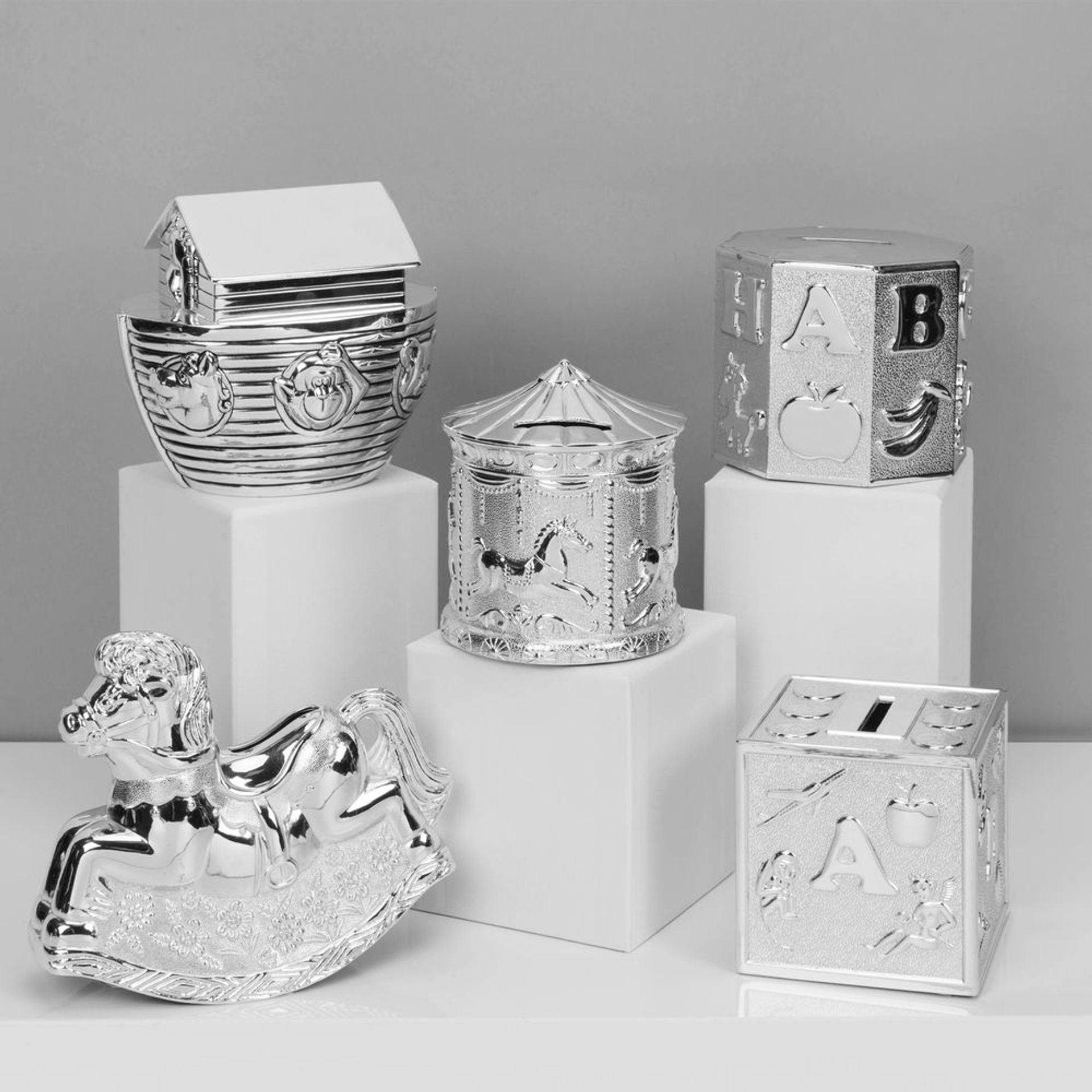 Bambino Silver Plated Money Box - Cube A B C