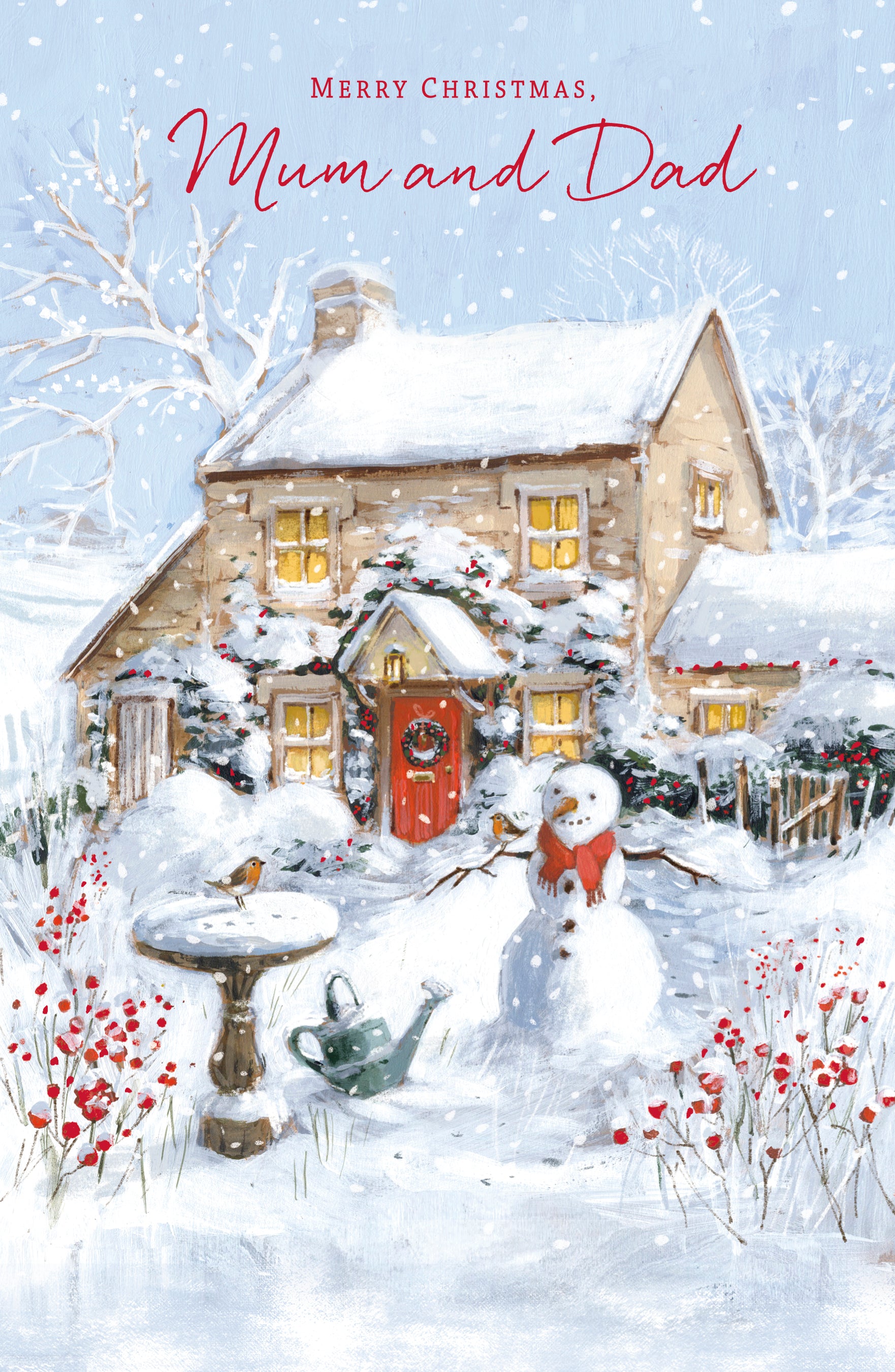 Mum & Dad Christmas Card - Cottage on a Winter's Day Painting