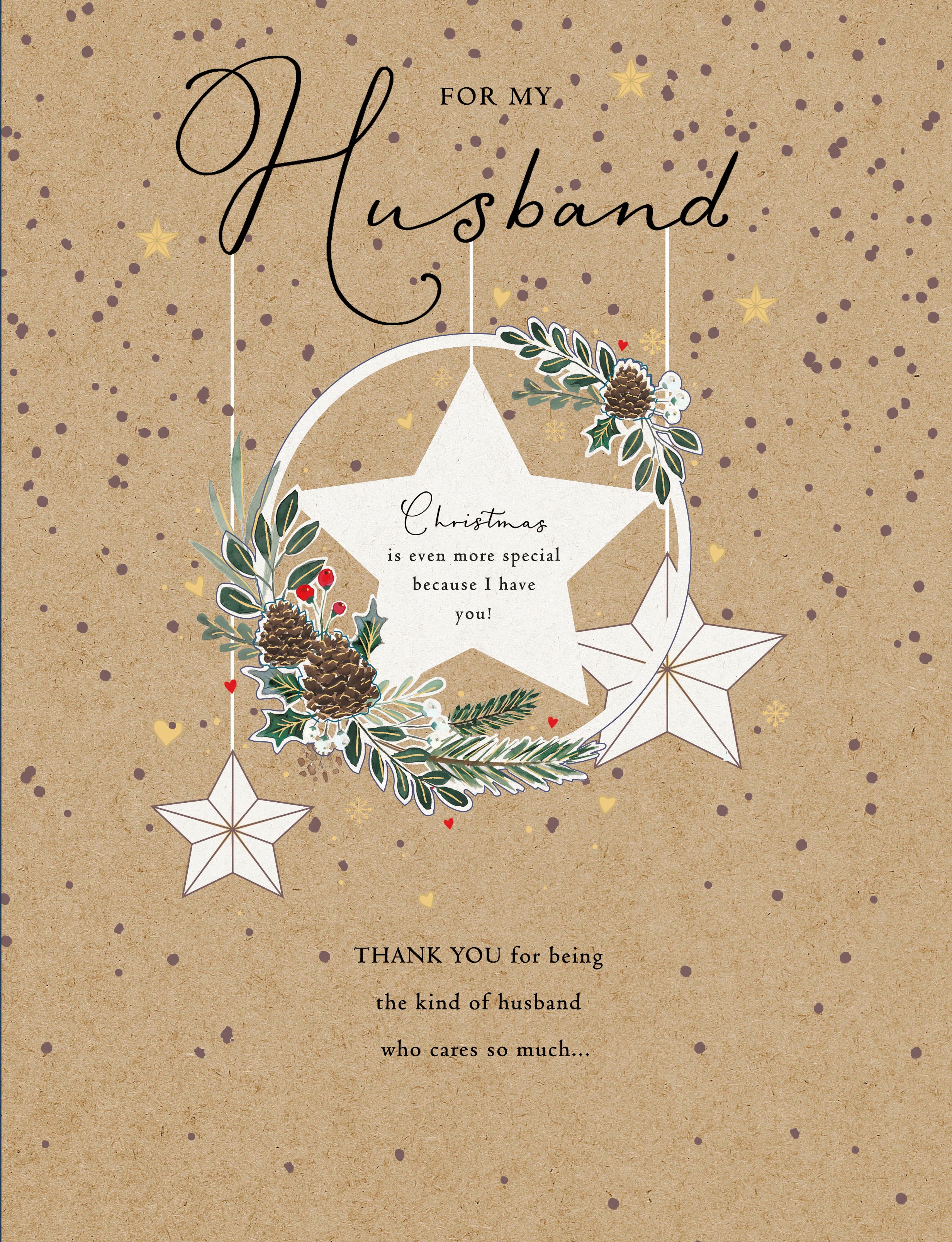 Large Husband Christmas Card - Stars, Acorns and Winter Leave Embellishments