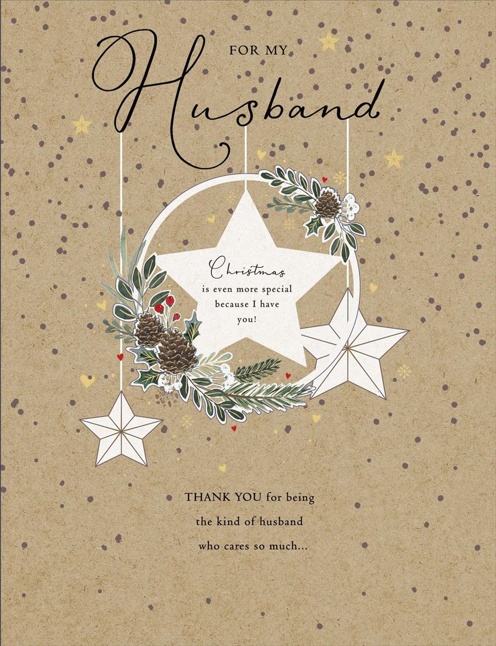 Large Husband Christmas Card - Stars, Acorns and Winter Leave Embellishments