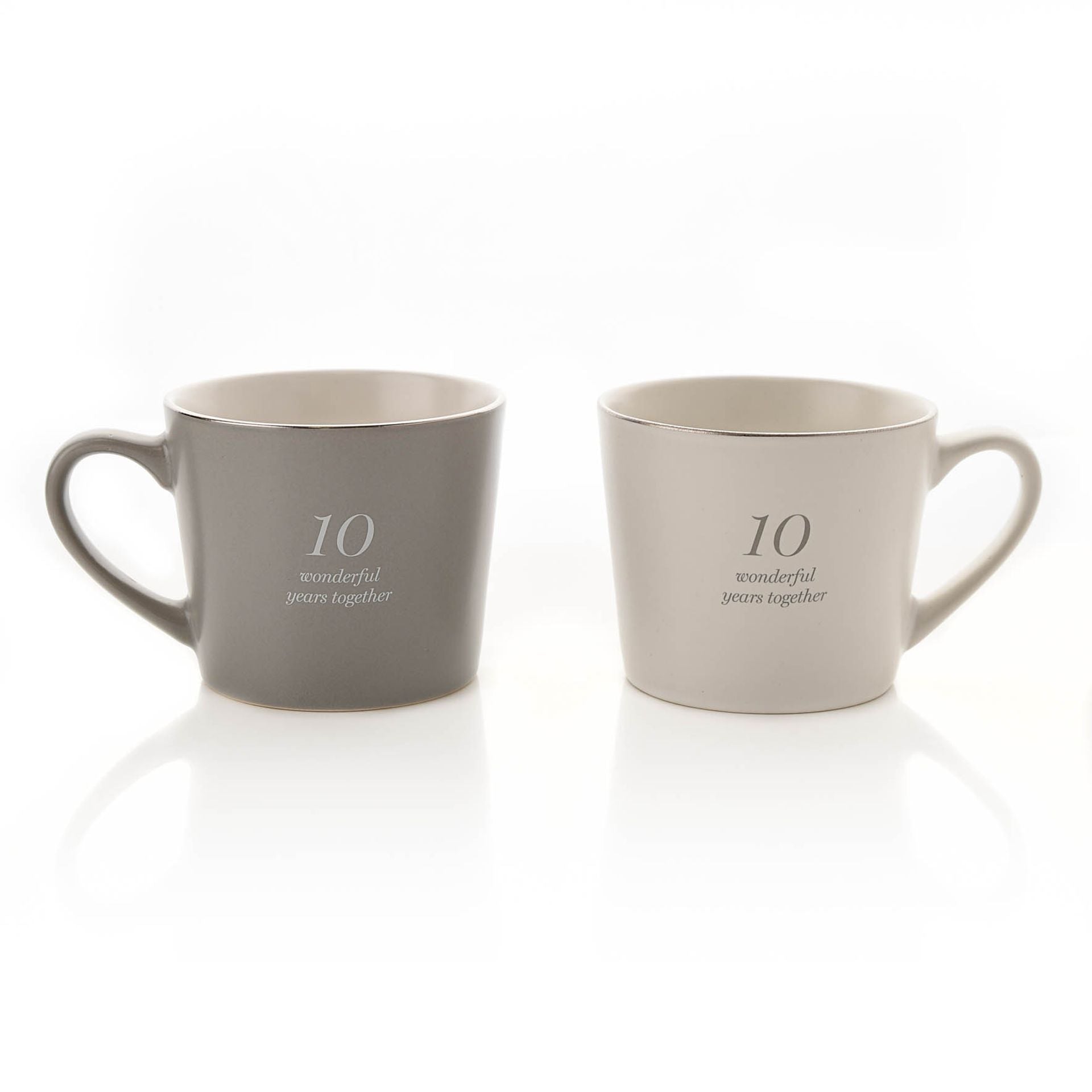 Amore Set of 2 Grey & White Mugs - 10th Anniversary