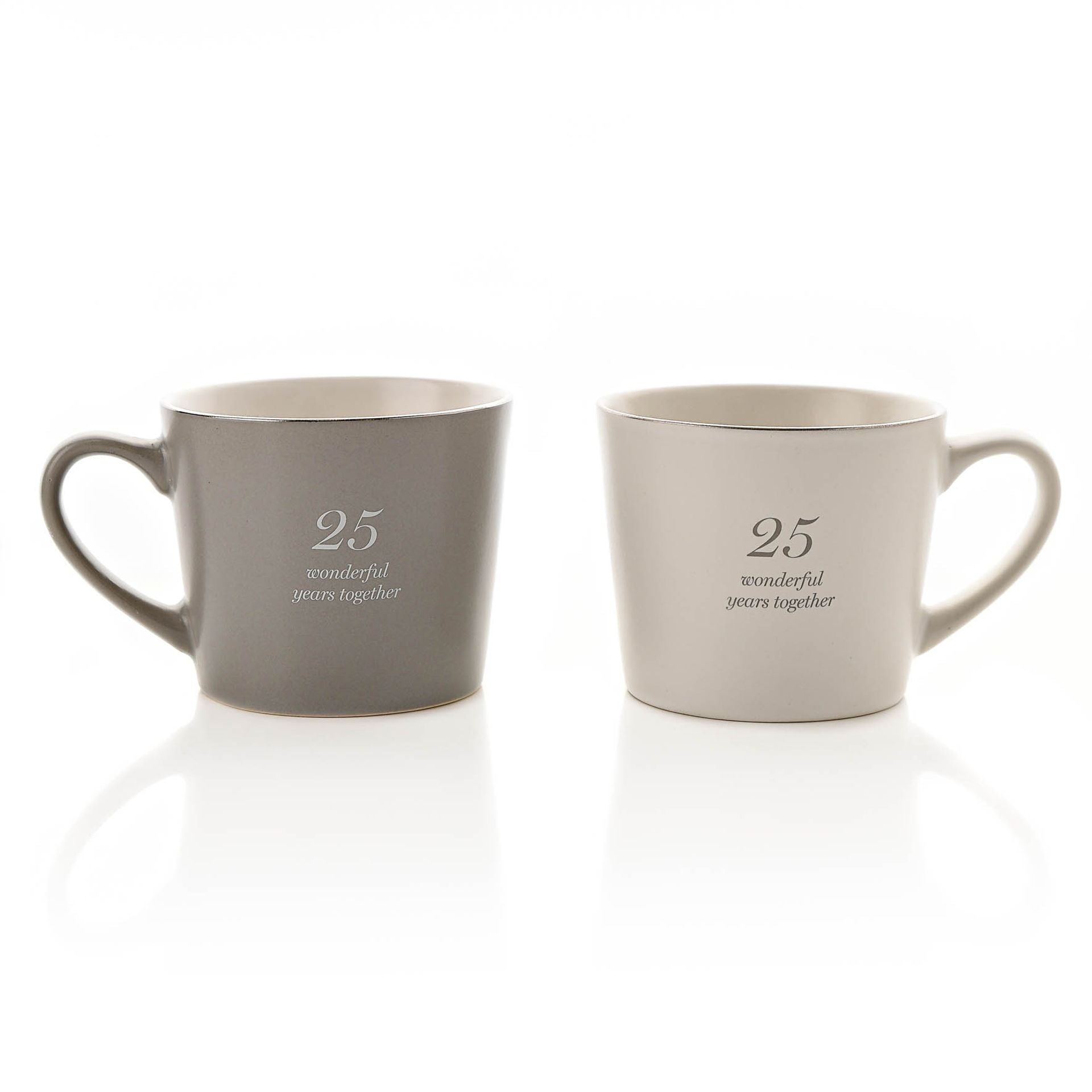 Amore Set of 2 Grey & White Mugs - 25th Anniversary