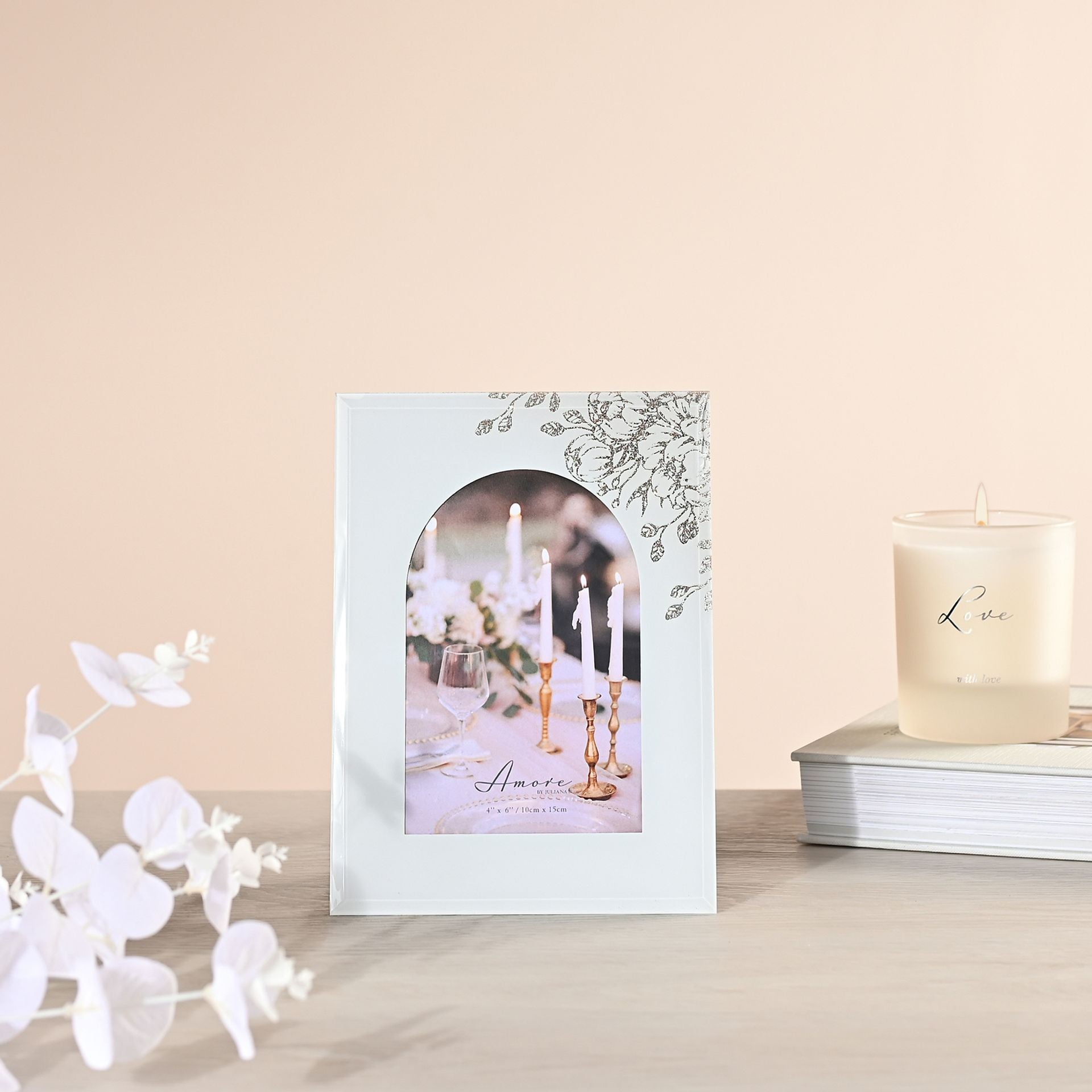 Amore White Floral Glass Arch Photo Frame 4" x 6"