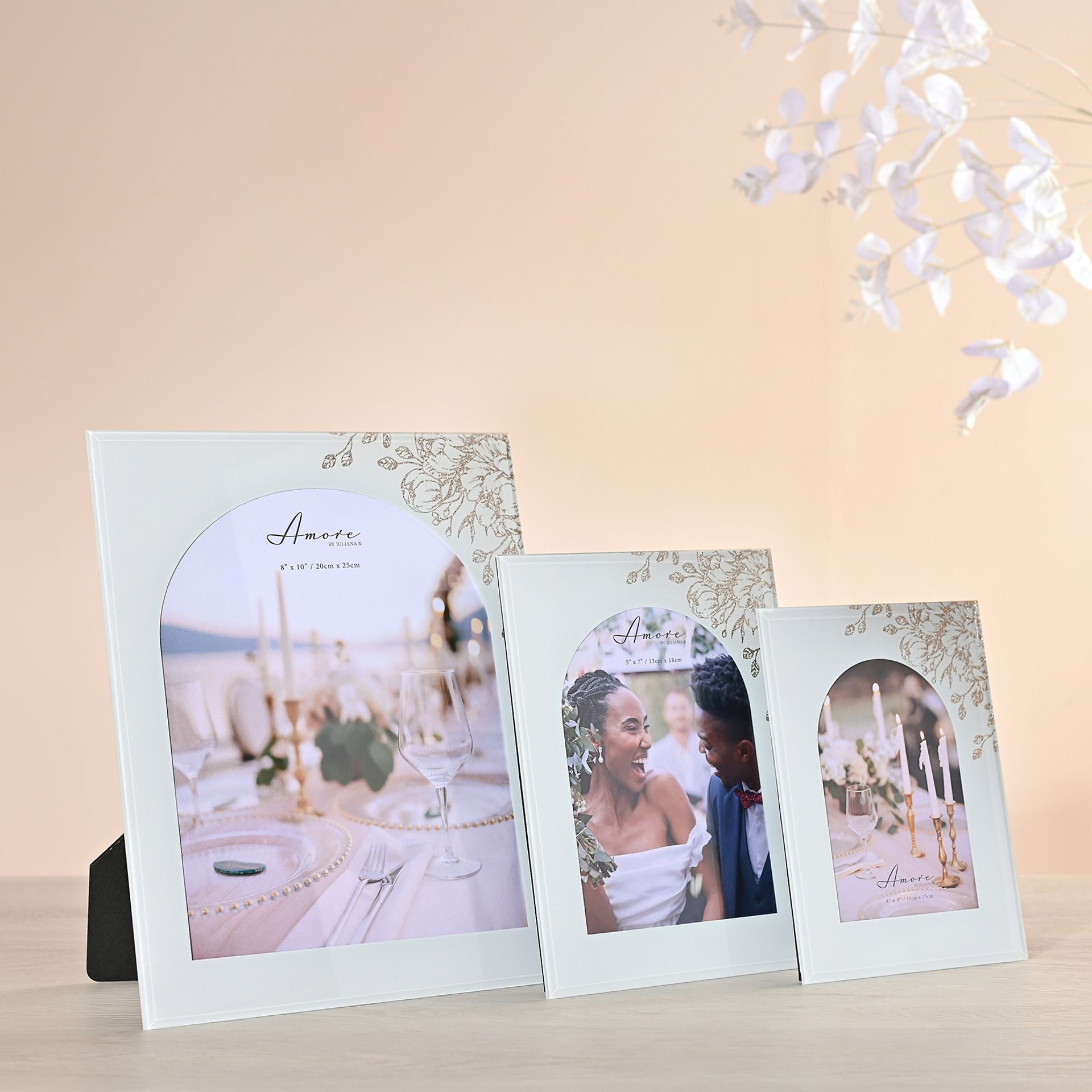 Amore White Floral Glass Arch Photo Frame 8" x 10"