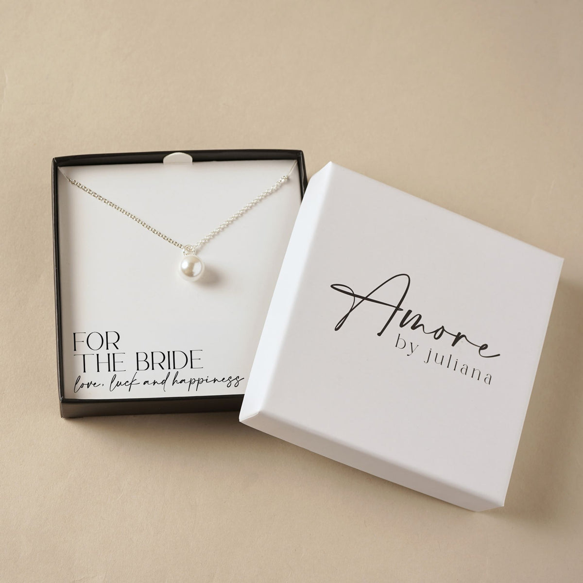 Amore Silver Plated Necklace Faux Pearl - Bride