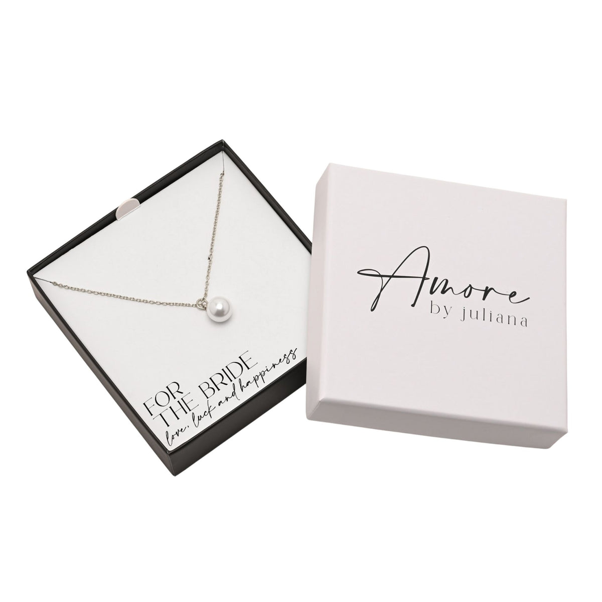 Amore Silver Plated Necklace Faux Pearl - Bride