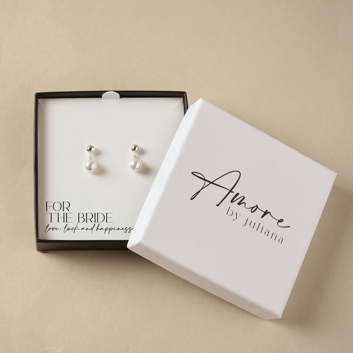 Amore Silver Plated Earrings Faux Pearl - Bride