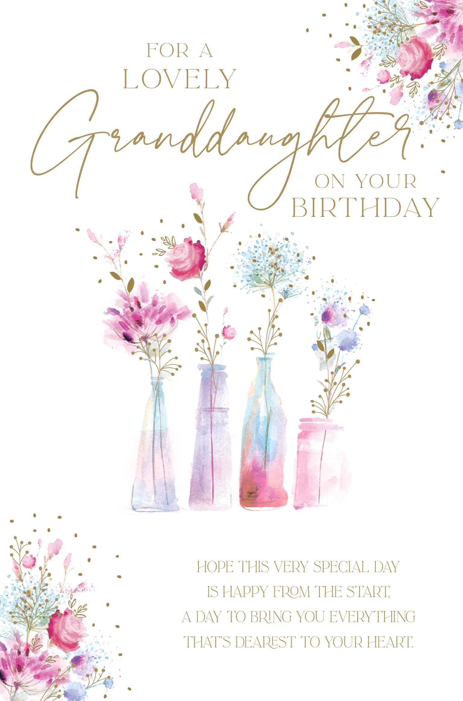Birthday Granddaughter Card - Flowers In Vases