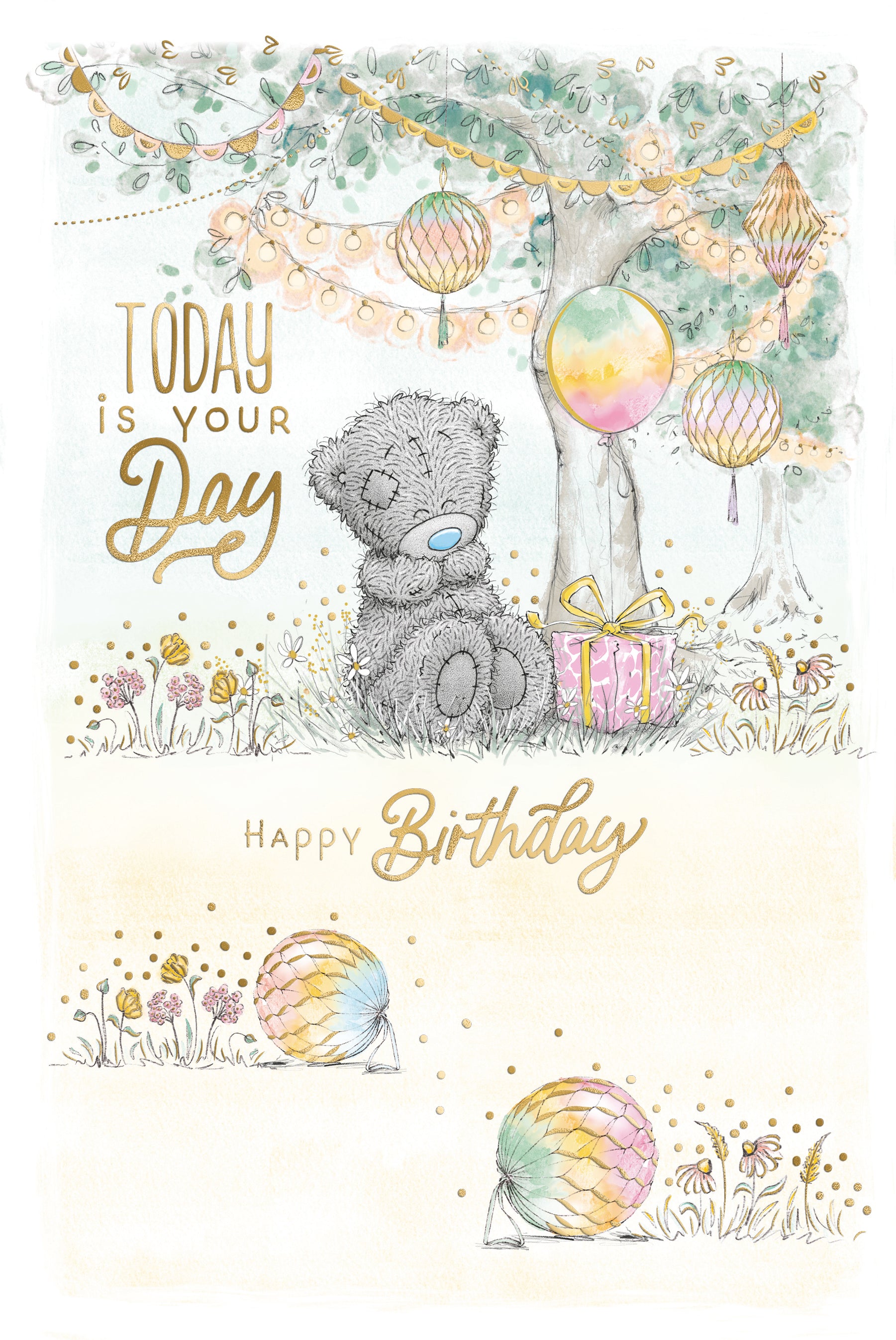 Open Birthday Bear Sitting By A Tree Card