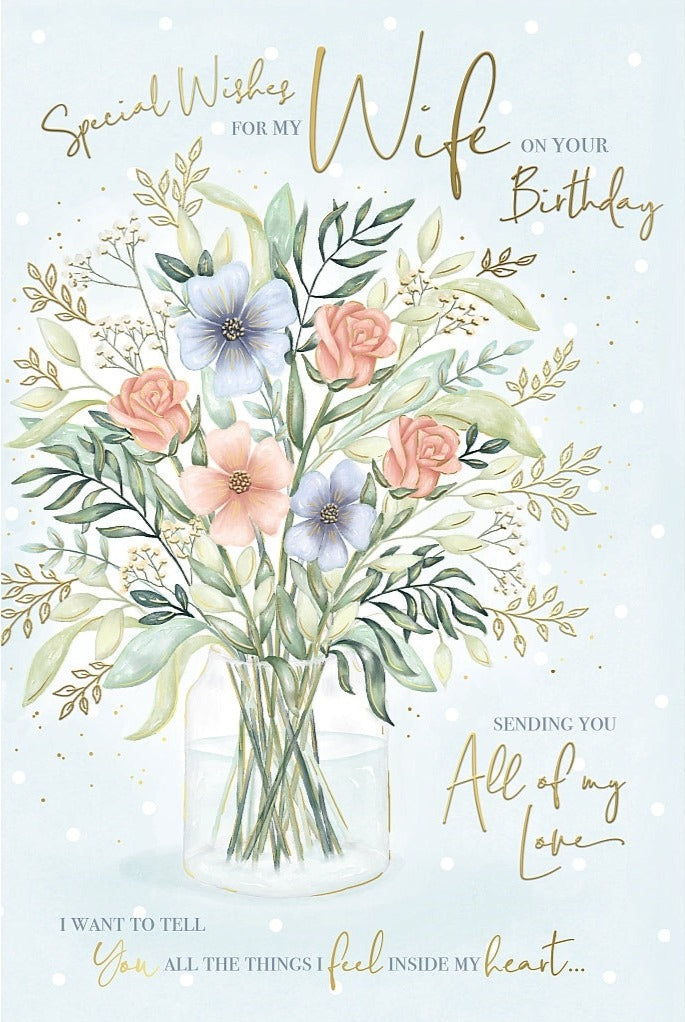 Wife Birthday Card - Vase Of Flowers