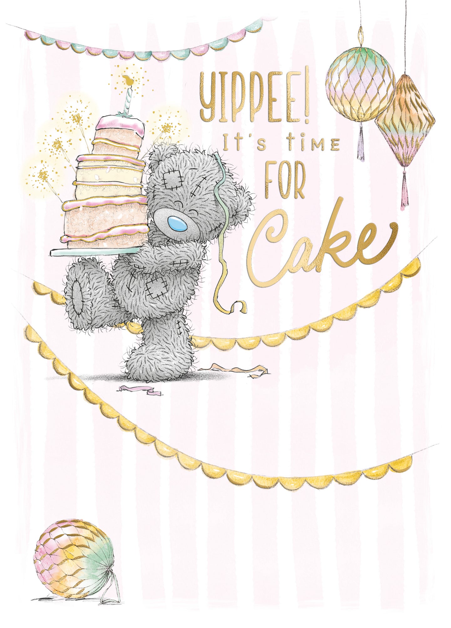 Open Birthday Card - Bear Carrying Cake