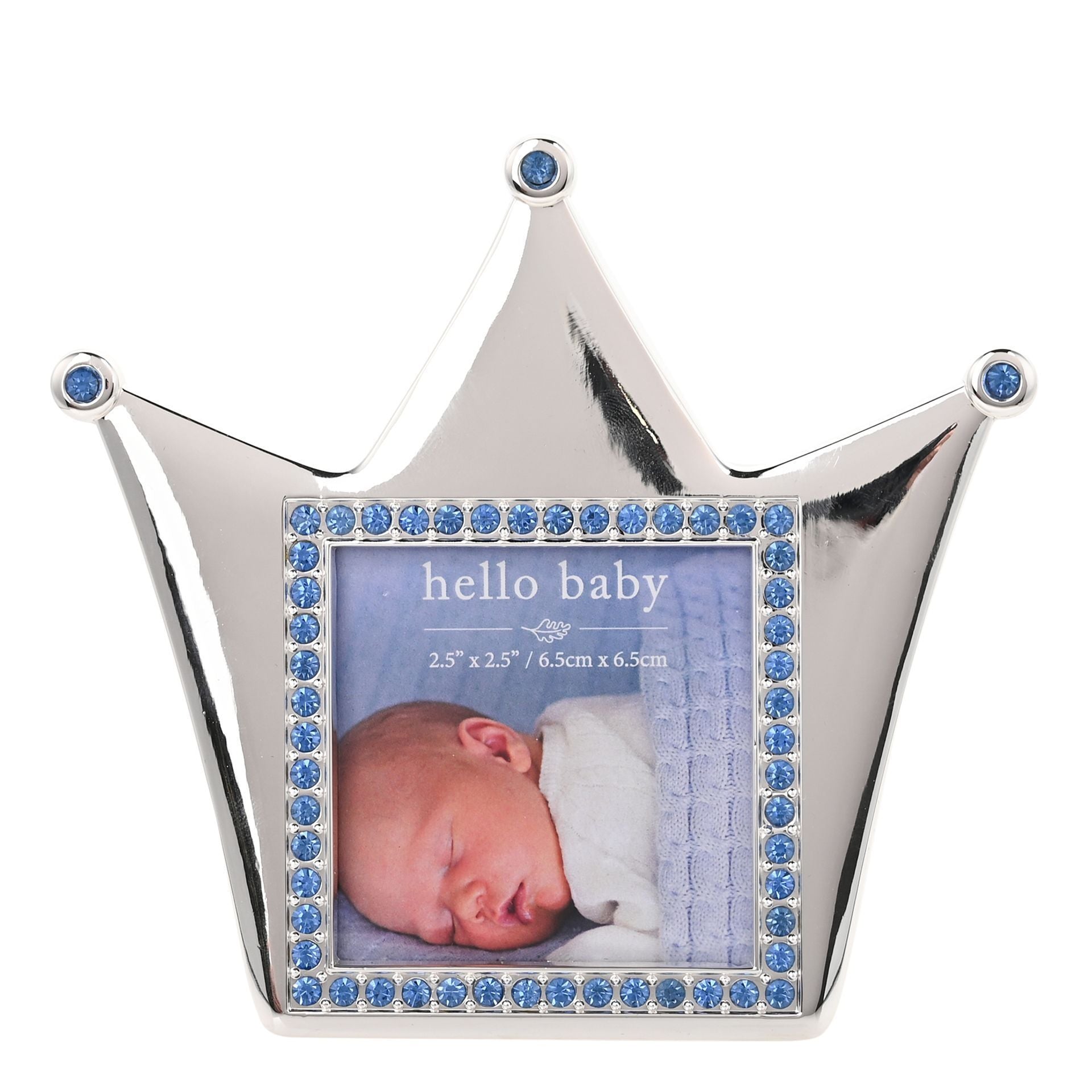 Hello Baby Silverplated Crown Frame - Blue