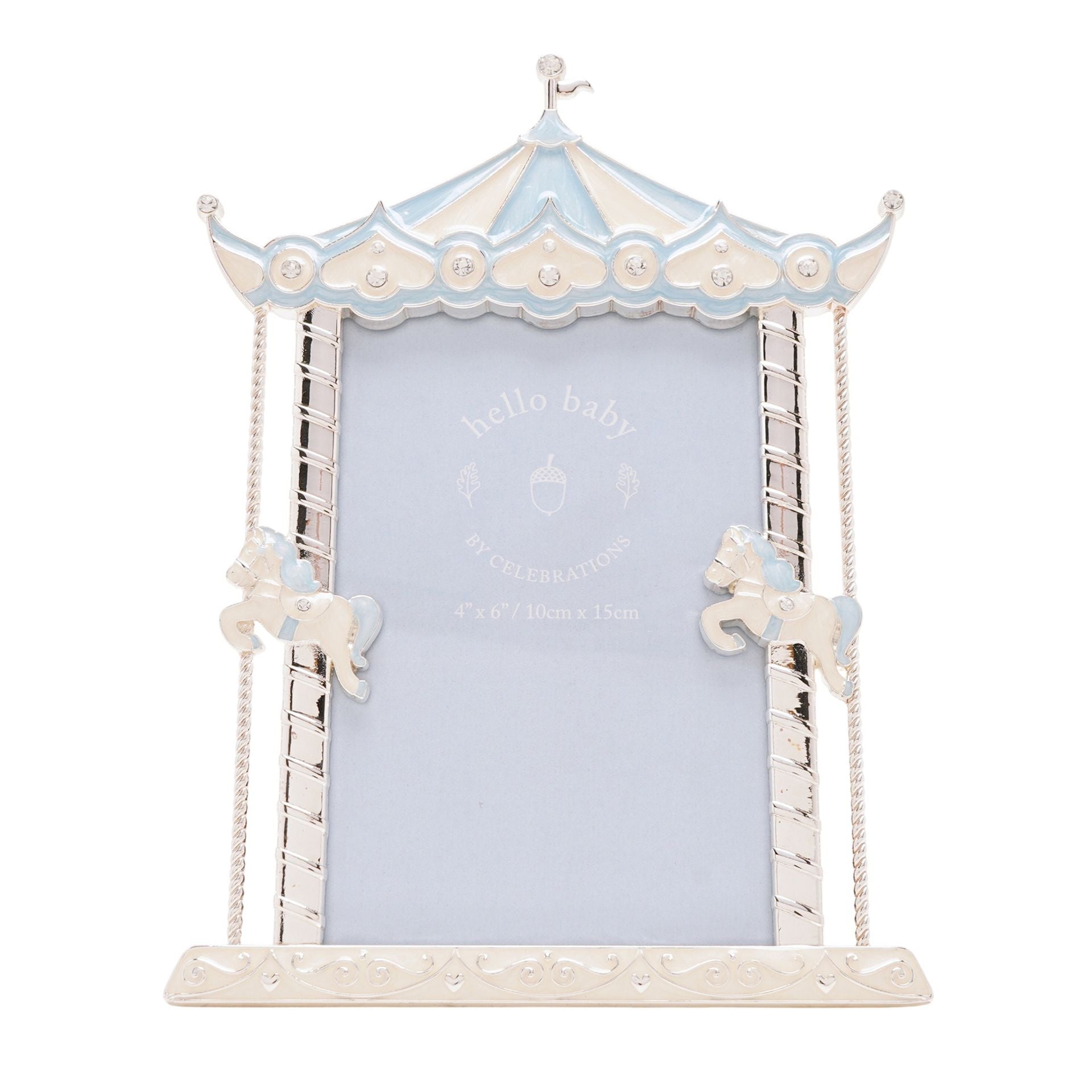 Hello Baby Silverplated Carousel Photo Frame 4" x 6" - Blue
