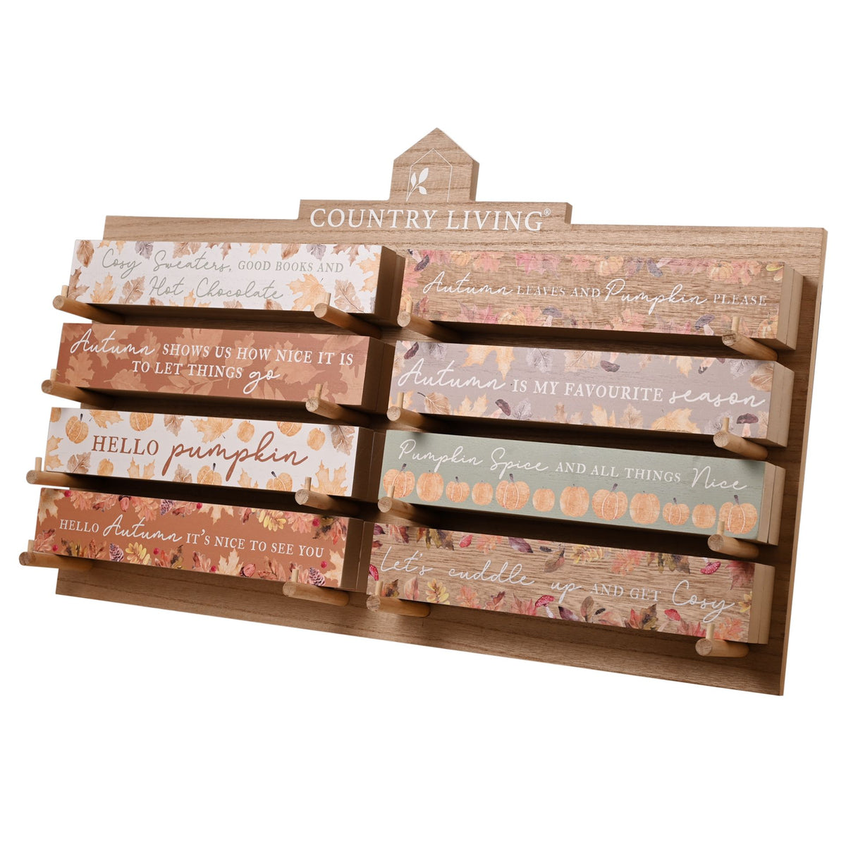 Country Living Wooden Plaque Stand with 32  Plaques - 8 designs