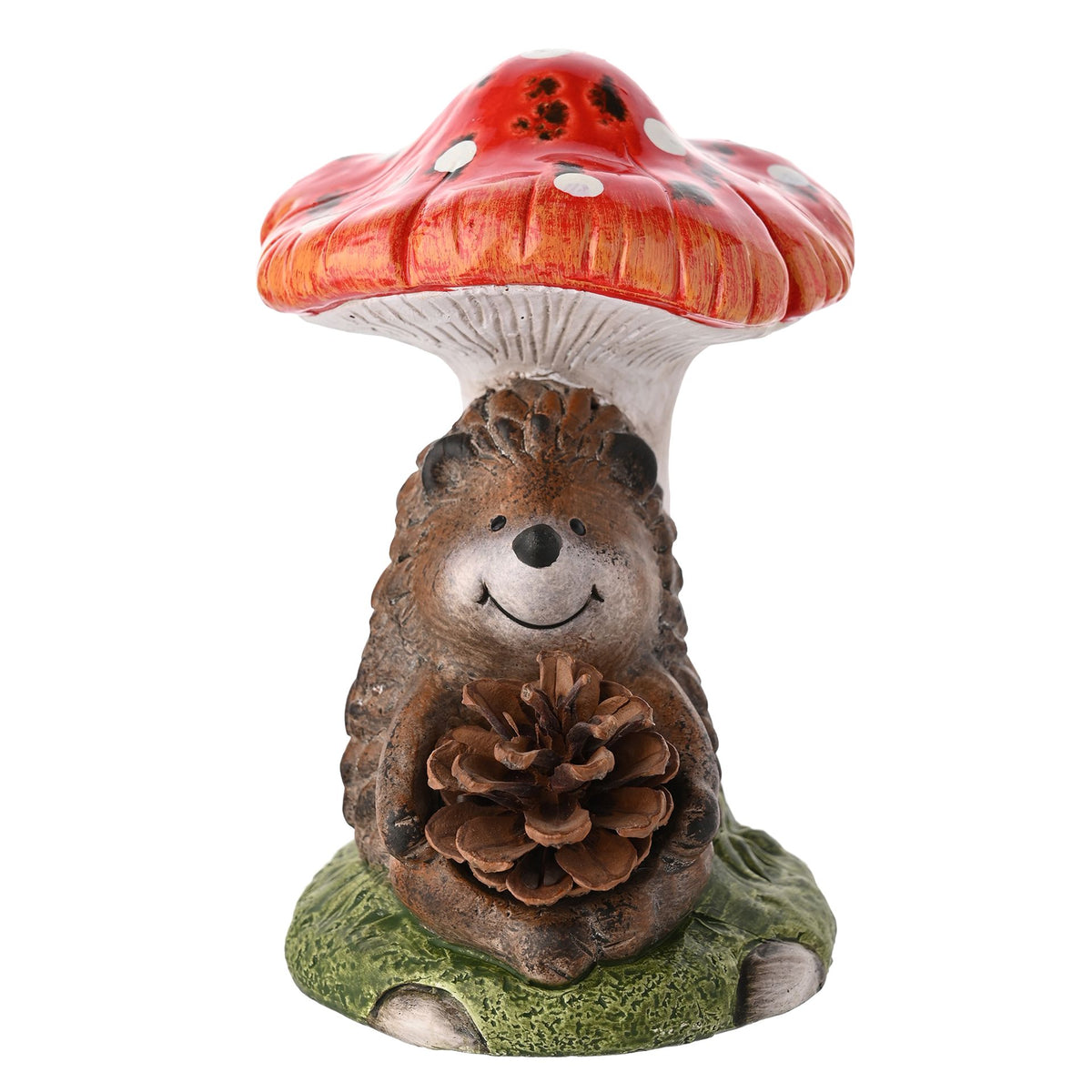 Country Living Hedgehog Holding A Pinecone On A Toadstool
