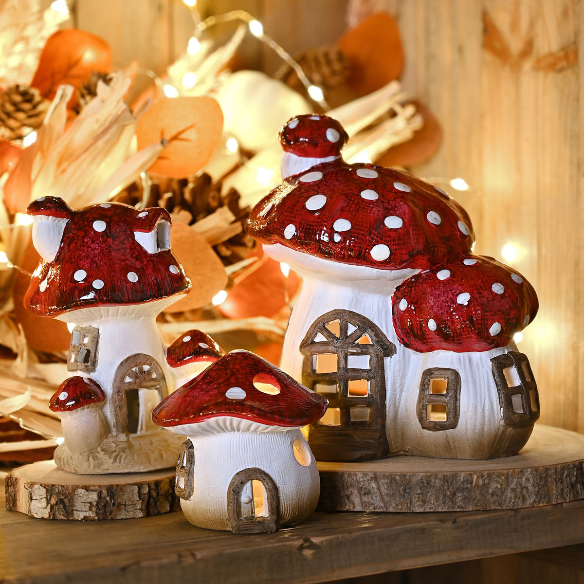 Country Living Multi Toadstool Cottage Candle Holder