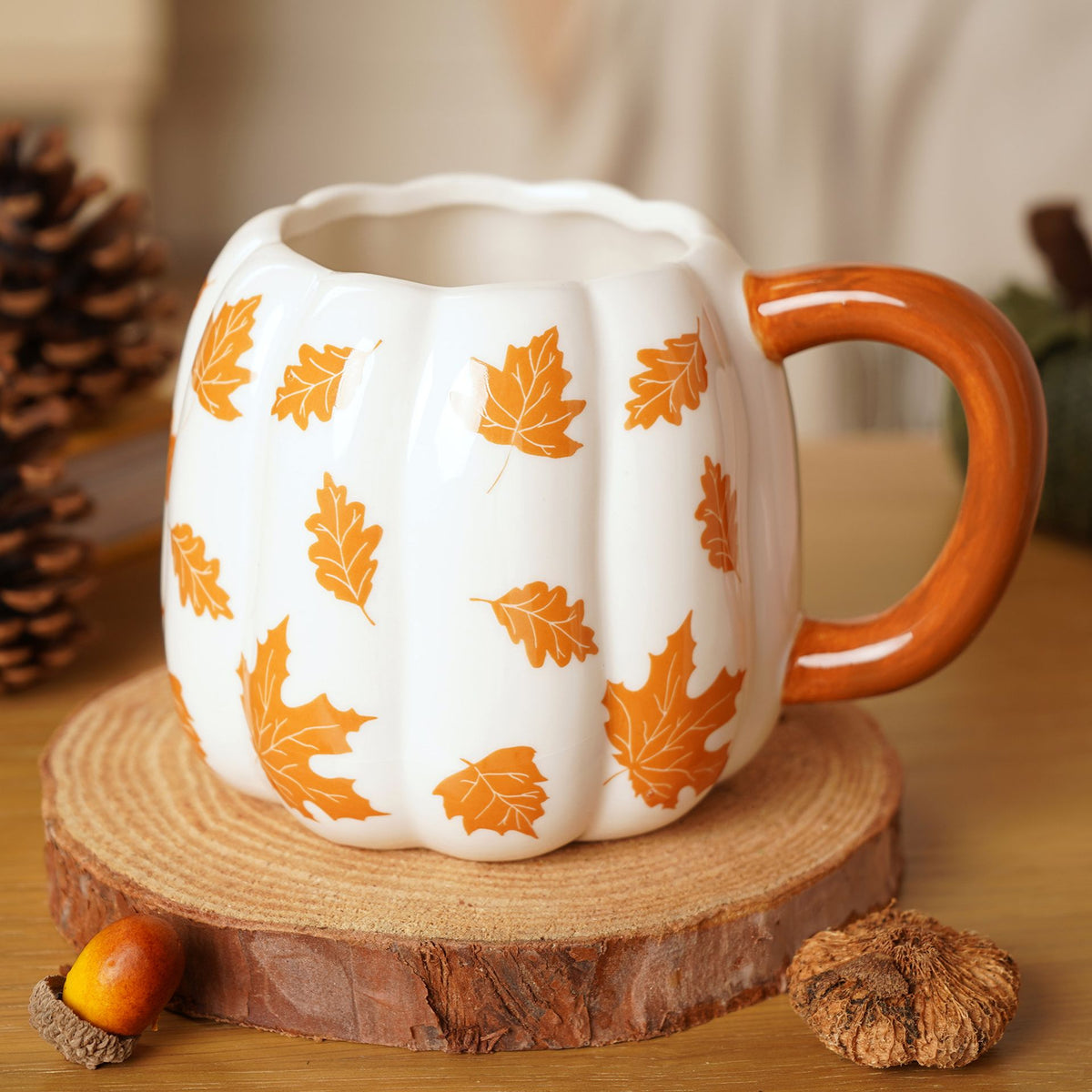 Country Living Pumpkin Mug - Orange Leaves