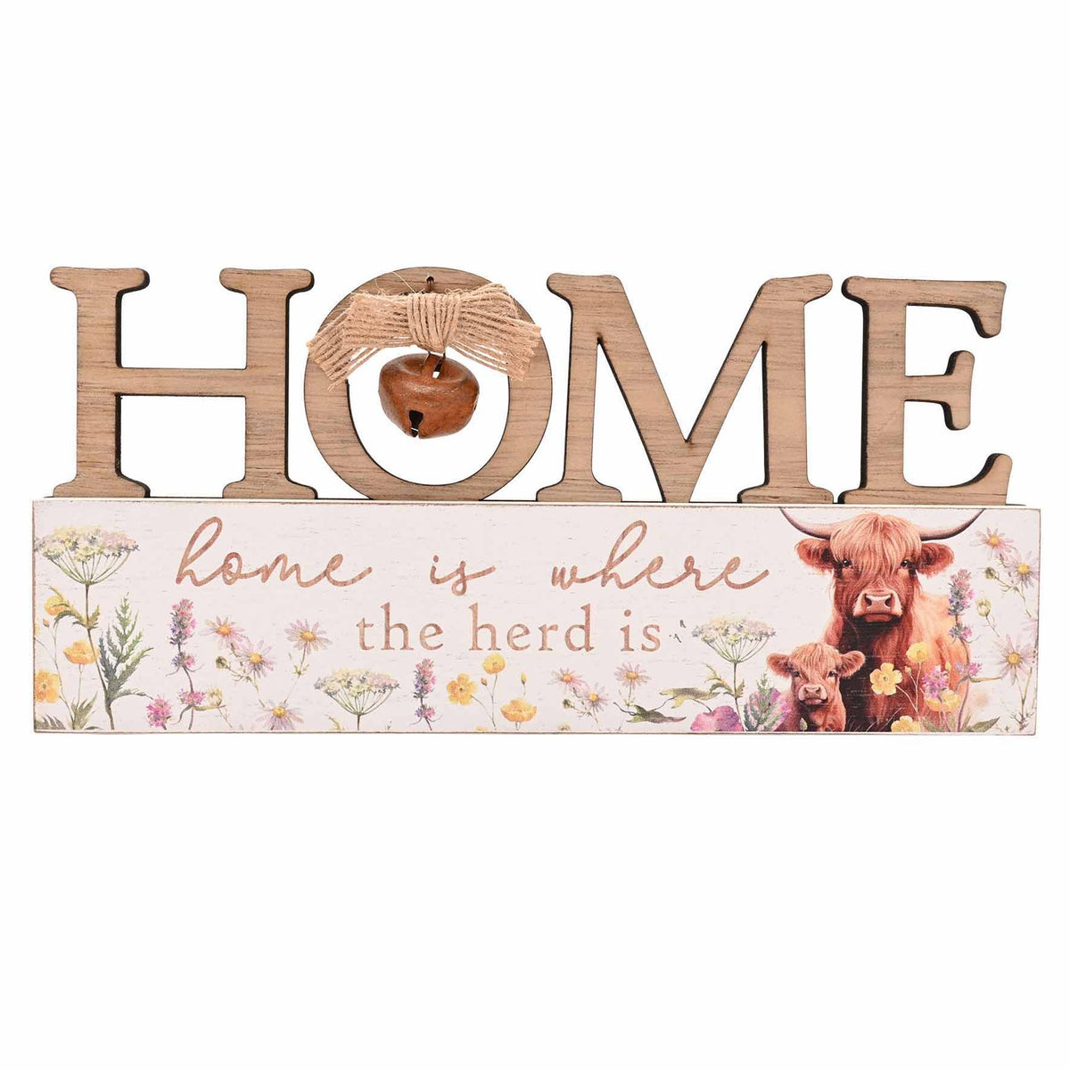 Country Living Highland Cow Mantle Plaque "Home is where the Herd is"