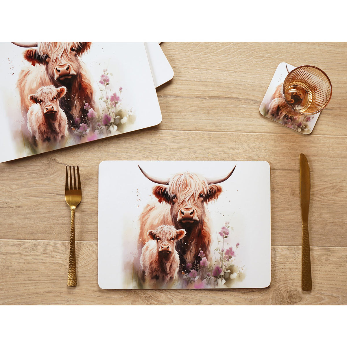 Country Living Highland Cow and Calf set of 4 Placemats