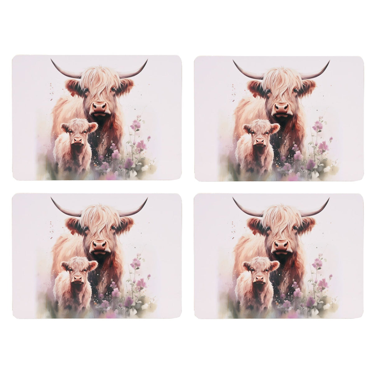 Country Living Highland Cow and Calf set of 4 Placemats