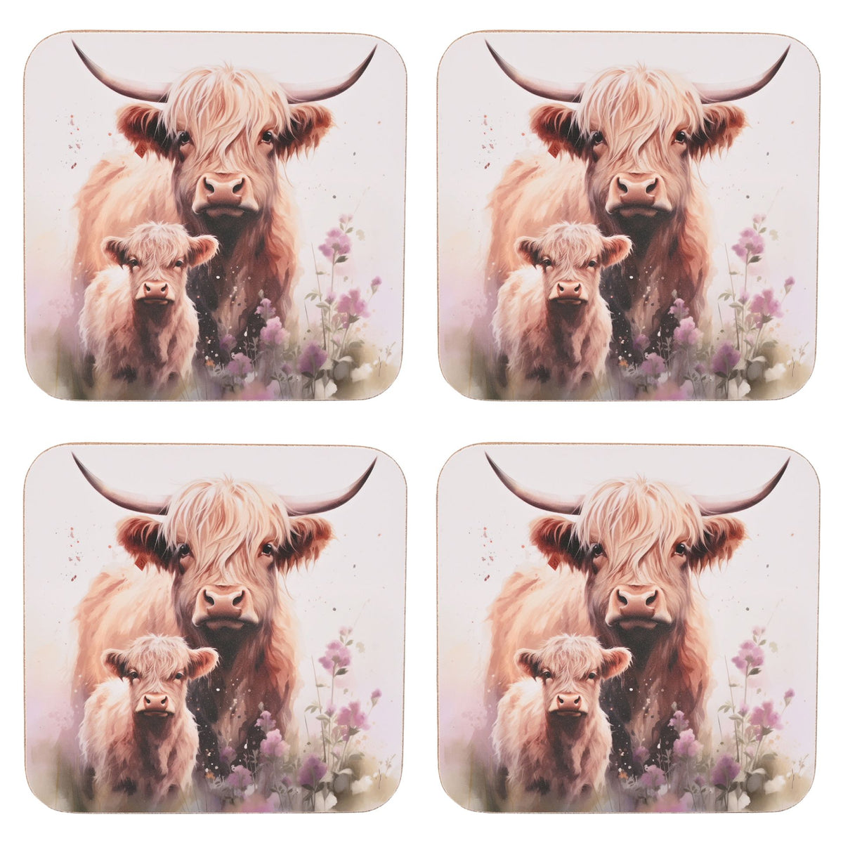 Country Living Highland Cow and Calf set of 4 Coasters