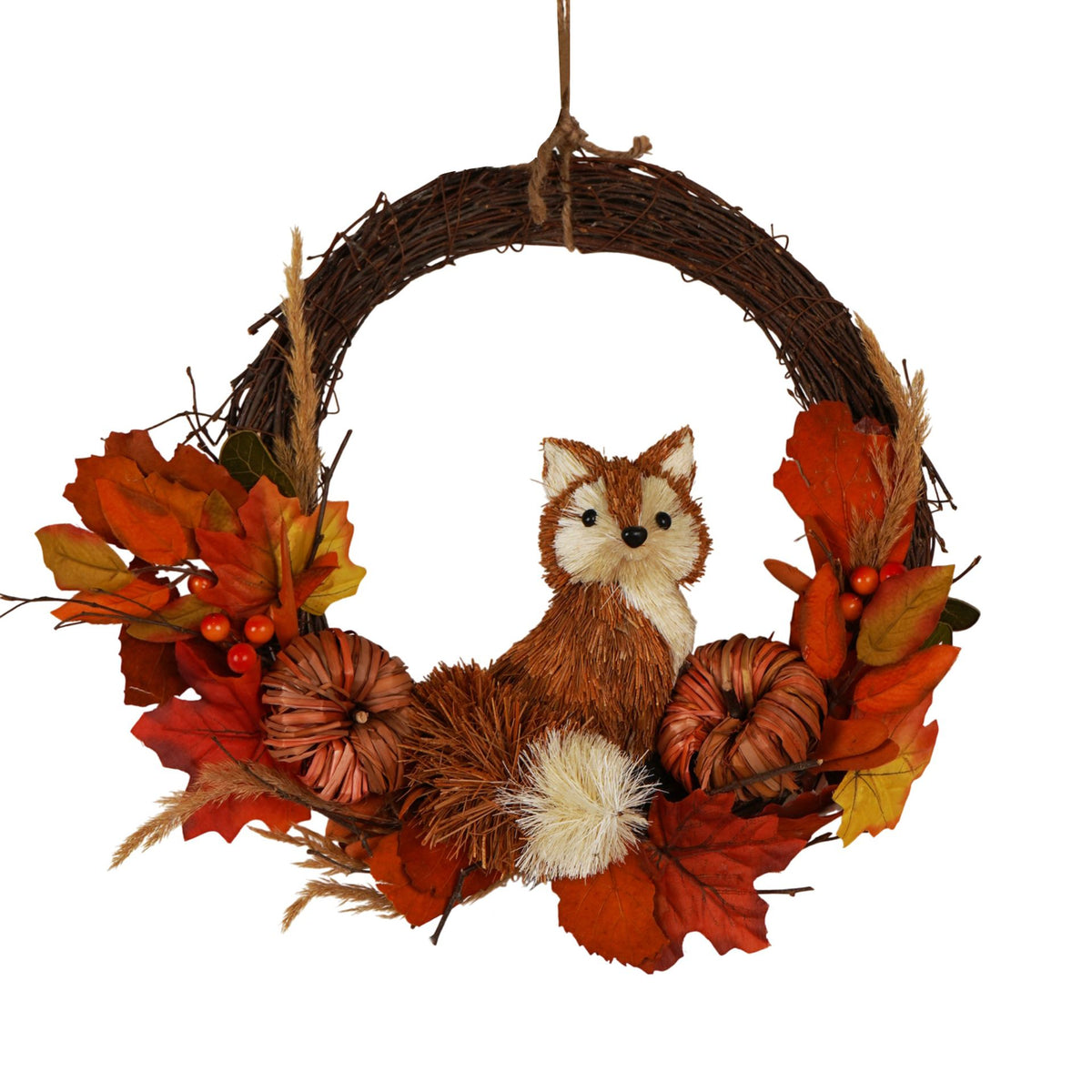 Country Living Rattan Fox Wreath - 39cm
