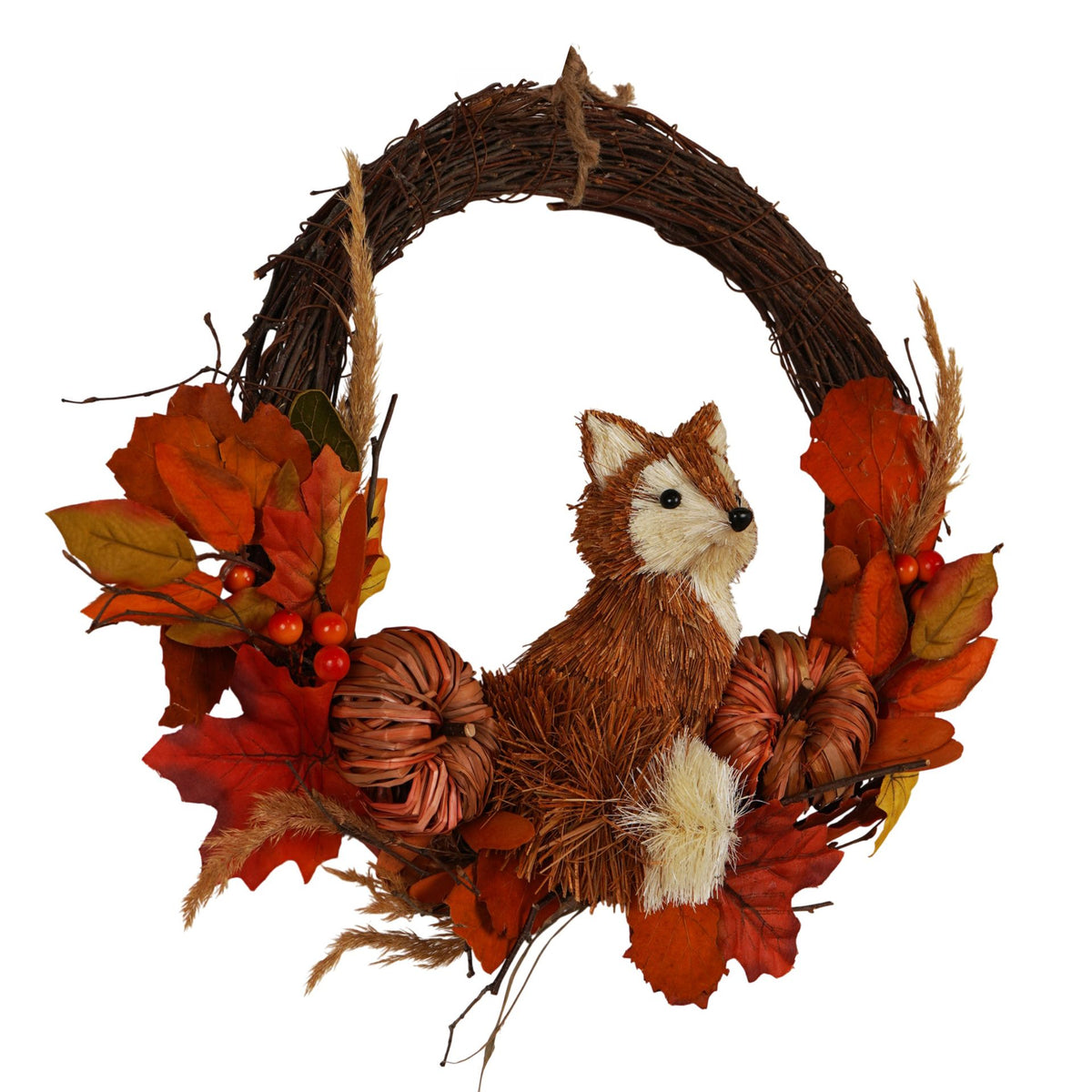 Country Living Rattan Fox Wreath - 39cm