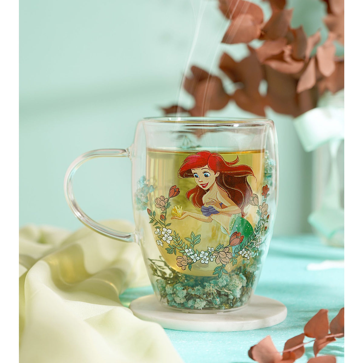 Disney Pastel Princess Floral Decorative Glass Mug - Ariel