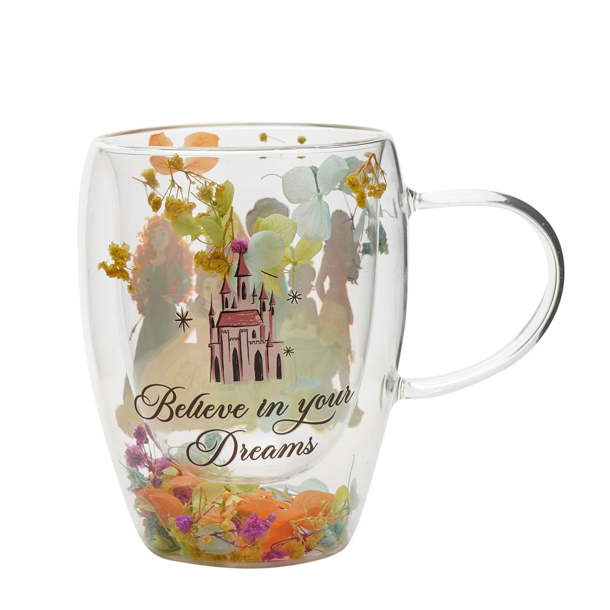 Disney Pastel Princess Floral Decorative Glass Mug - Multi Princess