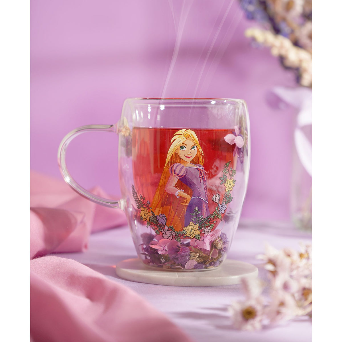 Disney Pastel Princess Floral Decorative Glass Mug - Rapunzel
