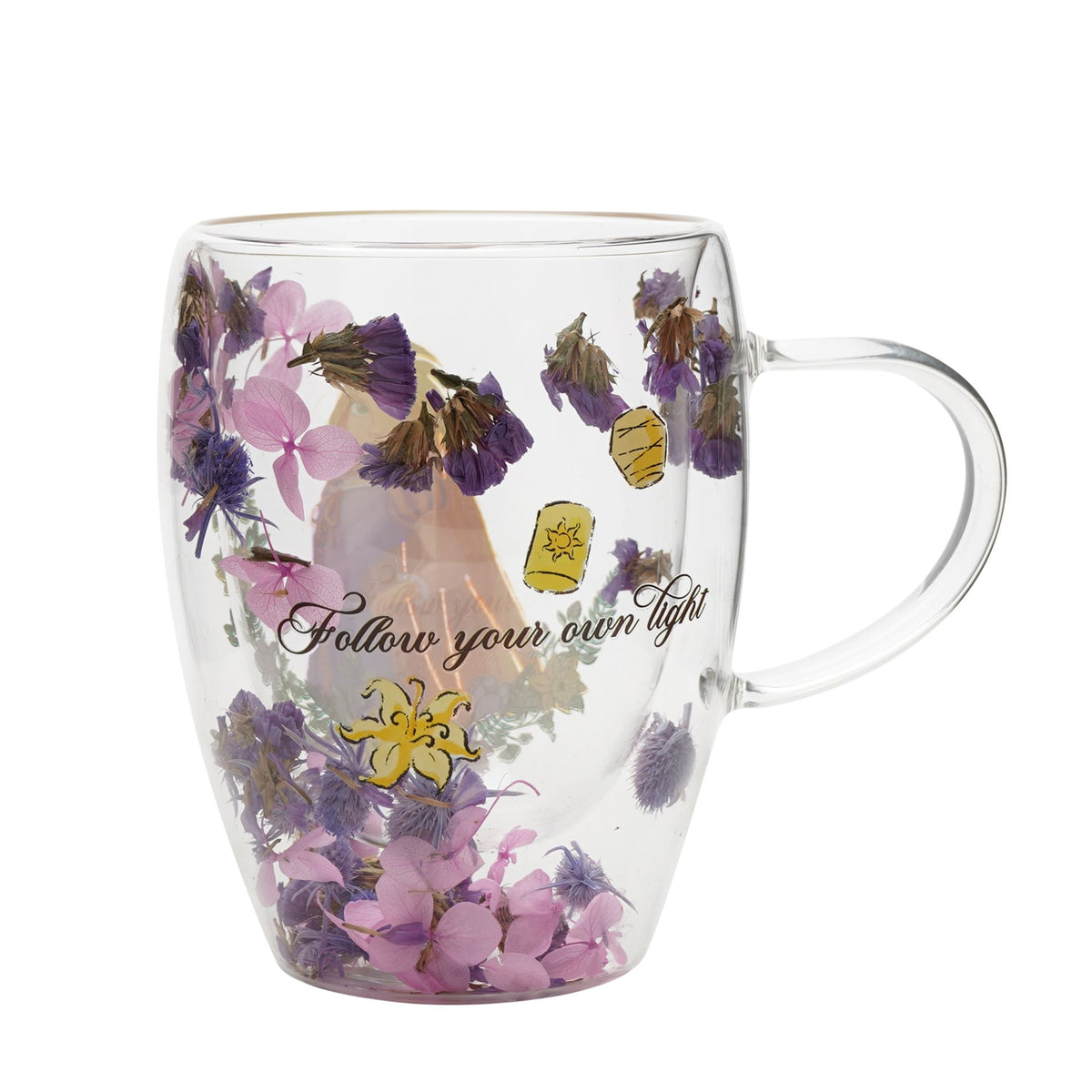 Disney Pastel Princess Floral Decorative Glass Mug - Rapunzel