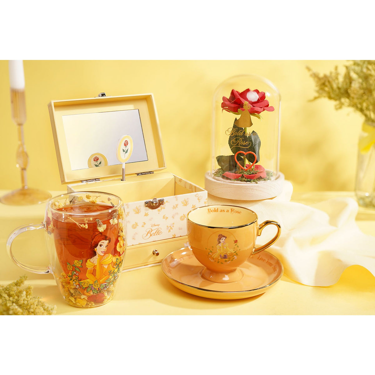 Disney Pastel Princess Florals In A Cloche With Neon Light - Belle