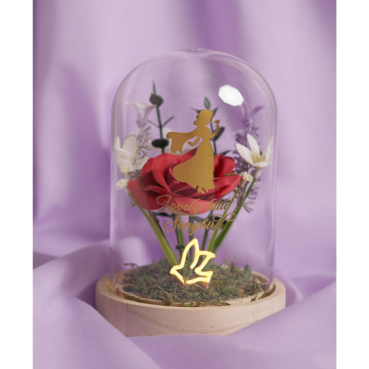 Disney Pastel Princess Florals In A Cloche With Neon Light - Snow White