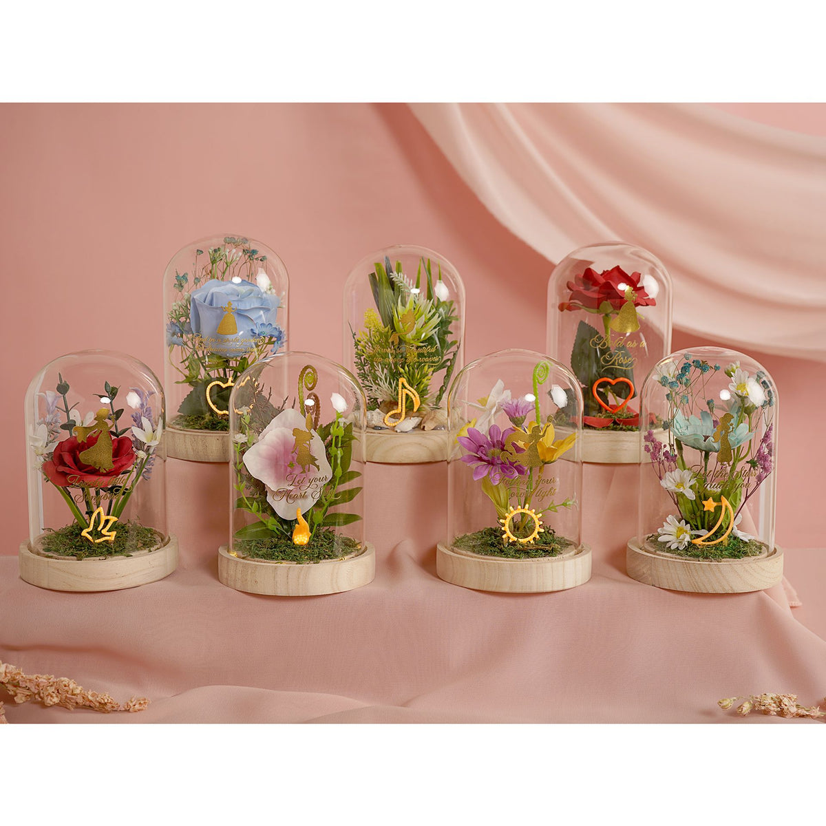 Disney Pastel Princess Florals In A Cloche With Neon Light - Jasmine