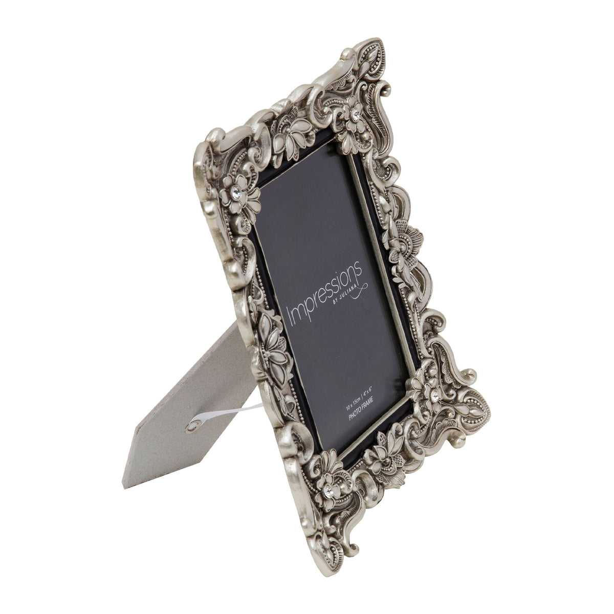 Impressions Antique Silver Floral Resin Frame w/Crystals 4x6