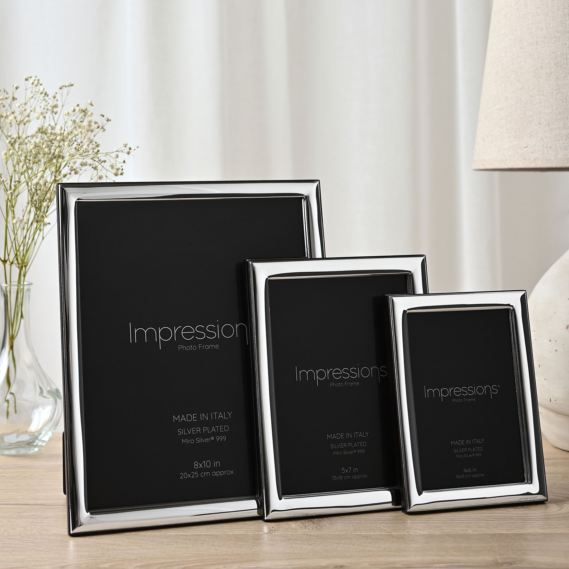 Impressions 999 Silver Narrow Smooth Photo Frame 5" x 7" Wood Back Made In Italy