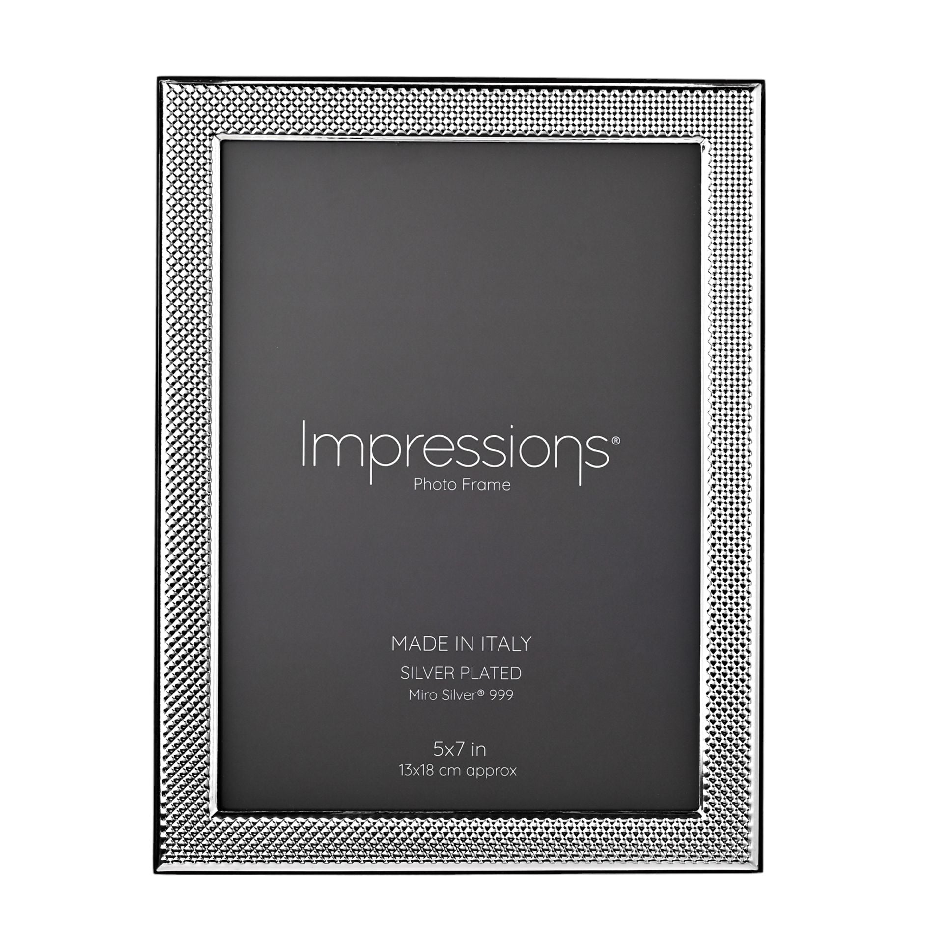 Impressions 999 Silver Narrow Textured Photo Frame 5" x 7"  Wood Back Made In Italy