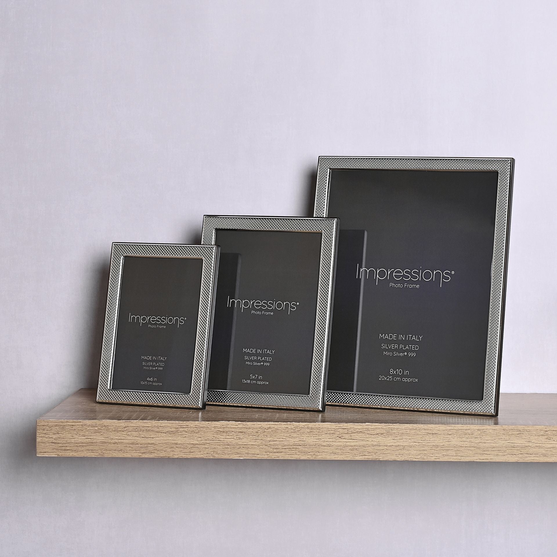 Impressions 999 Silver Narrow Textured Photo Frame 5" x 7"  Wood Back Made In Italy