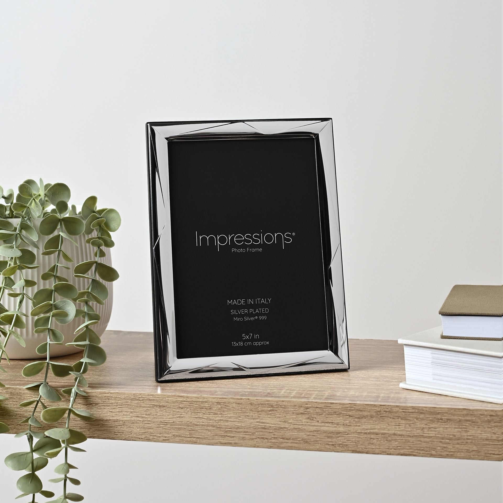 Impressions 999 Silver Geometric Photo Frame 5" x 7"  Wood Back Made In Italy