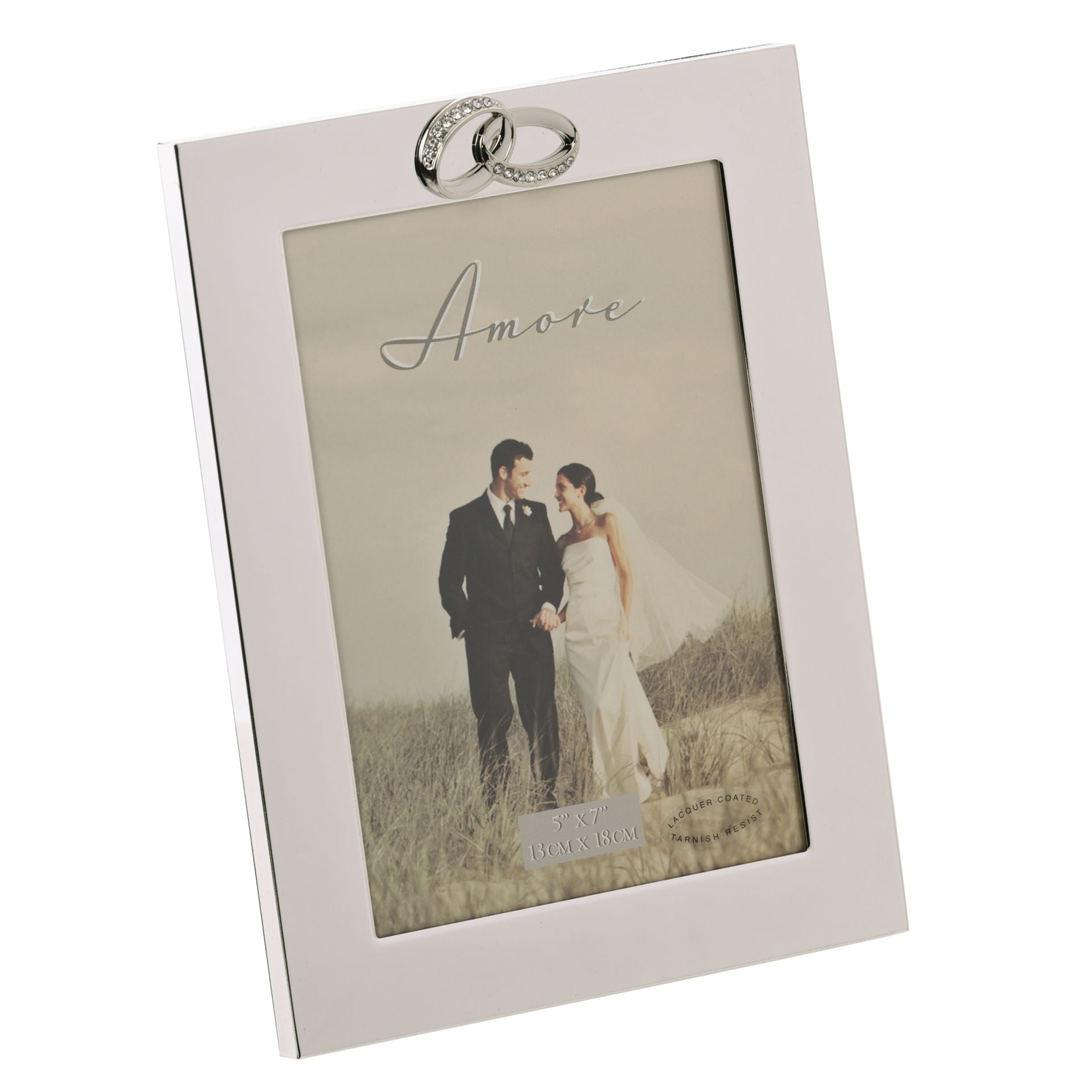 Amore Silver Plated Frame with Crystal Rings/Plain 5" x 7"