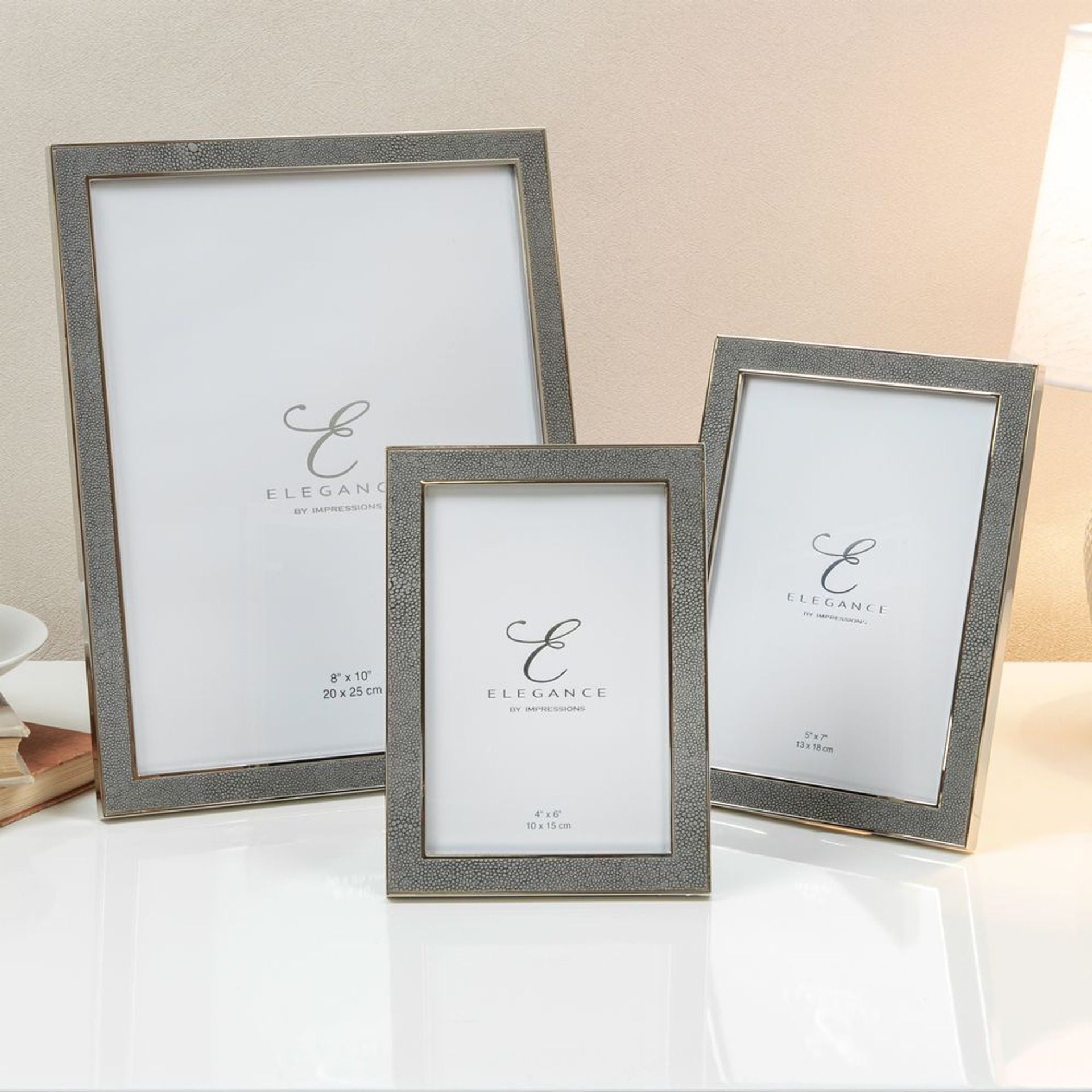 Elegance Metal Plated Grey Faux Shagreen Frame 4" x 6"
