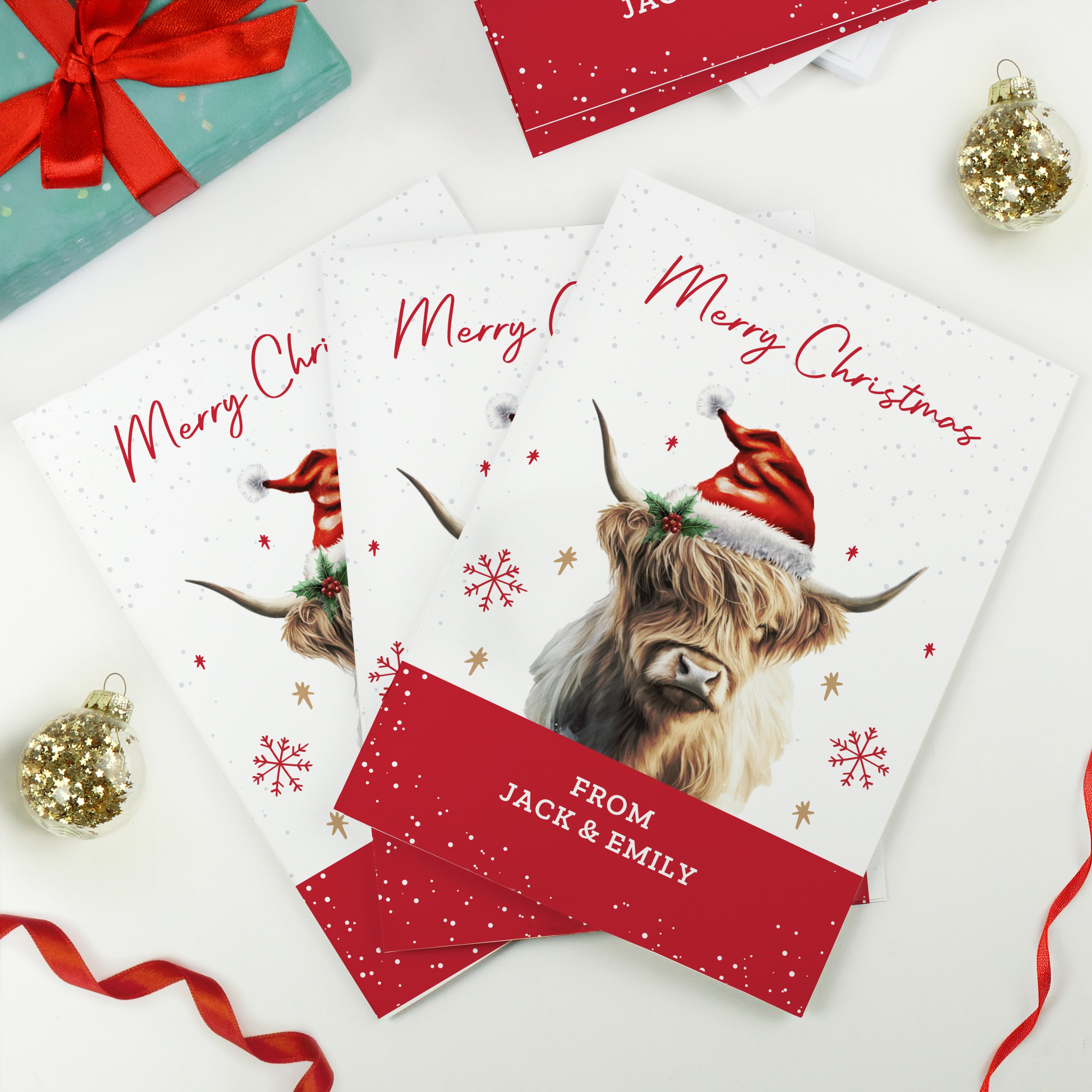 Personalised Highland Cow Pack of 10 Christmas Cards