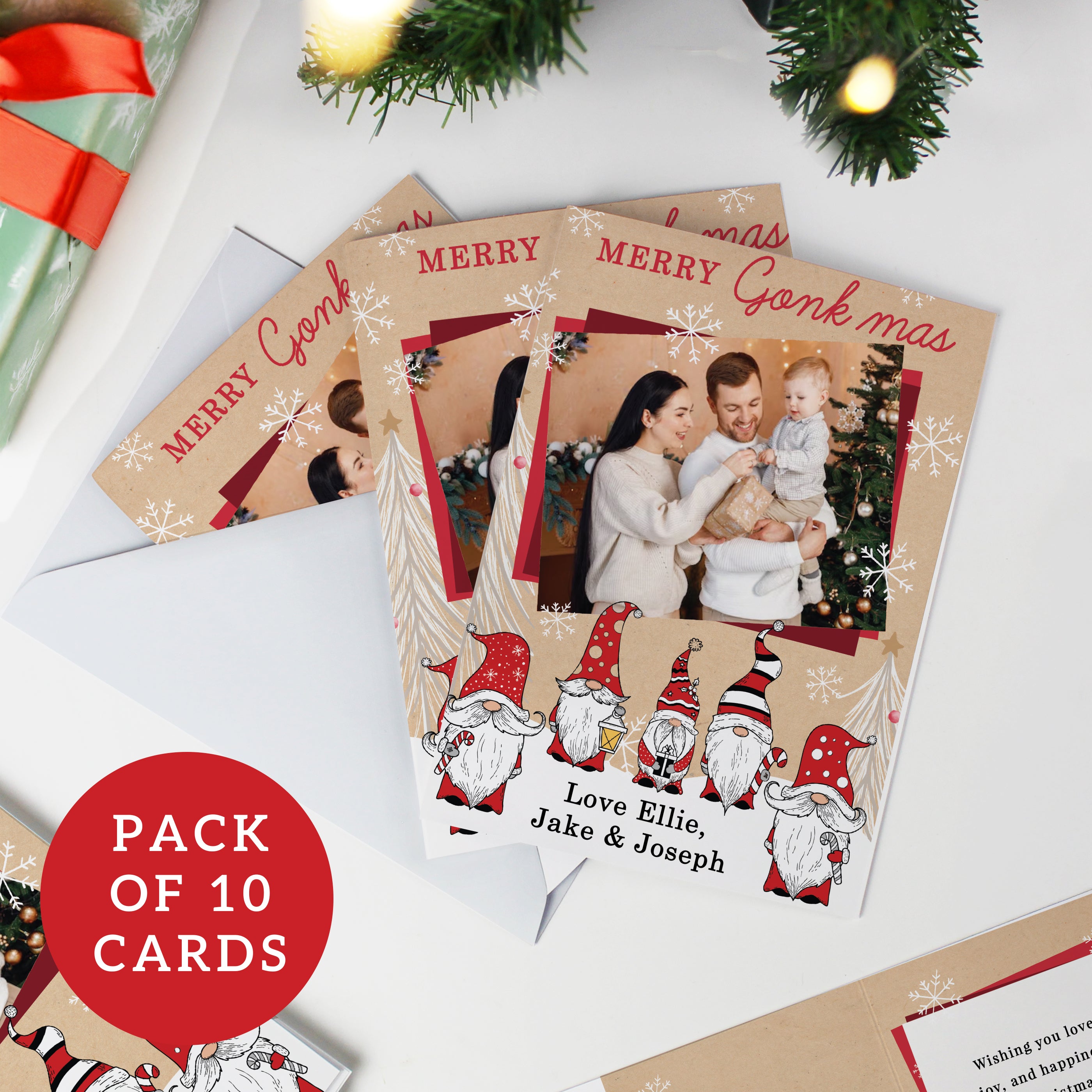 Personalised Photo Upload Pack of 10 Gonk Christmas Cards