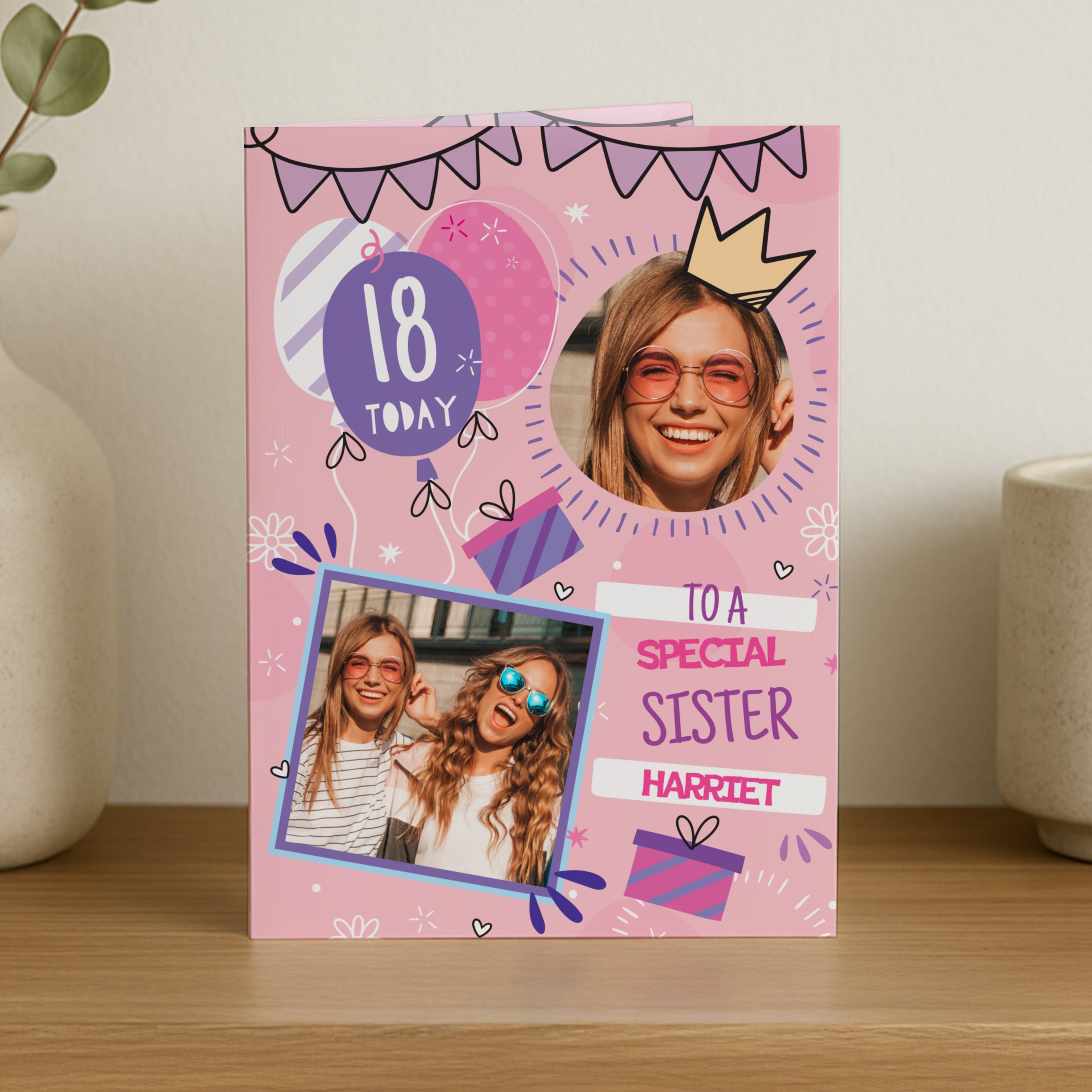 Personalised Photo Upload Pink Birthday Card