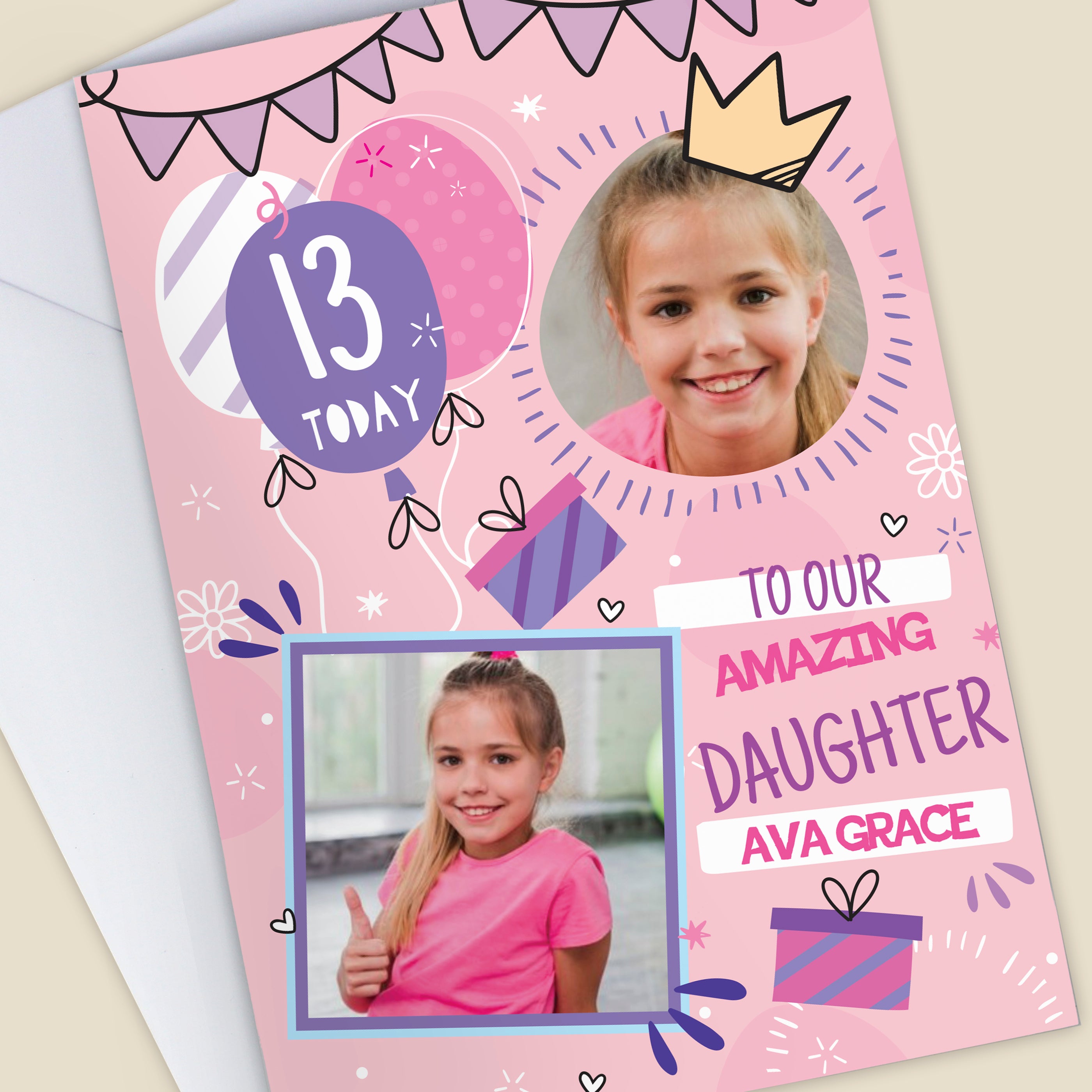 Personalised Photo Upload Pink Birthday Card