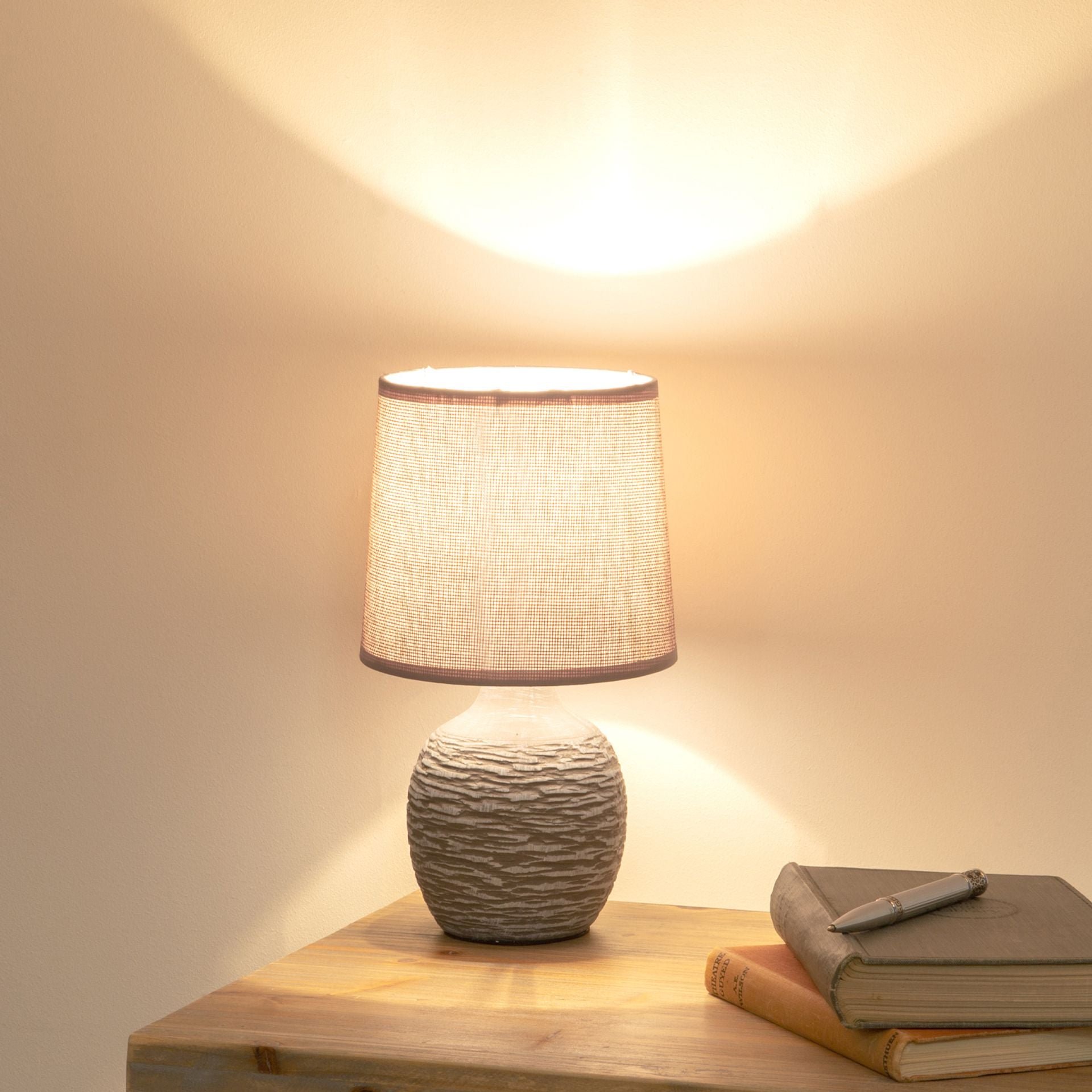 Dark Grey Table Lamp with Grey Linen Shade
