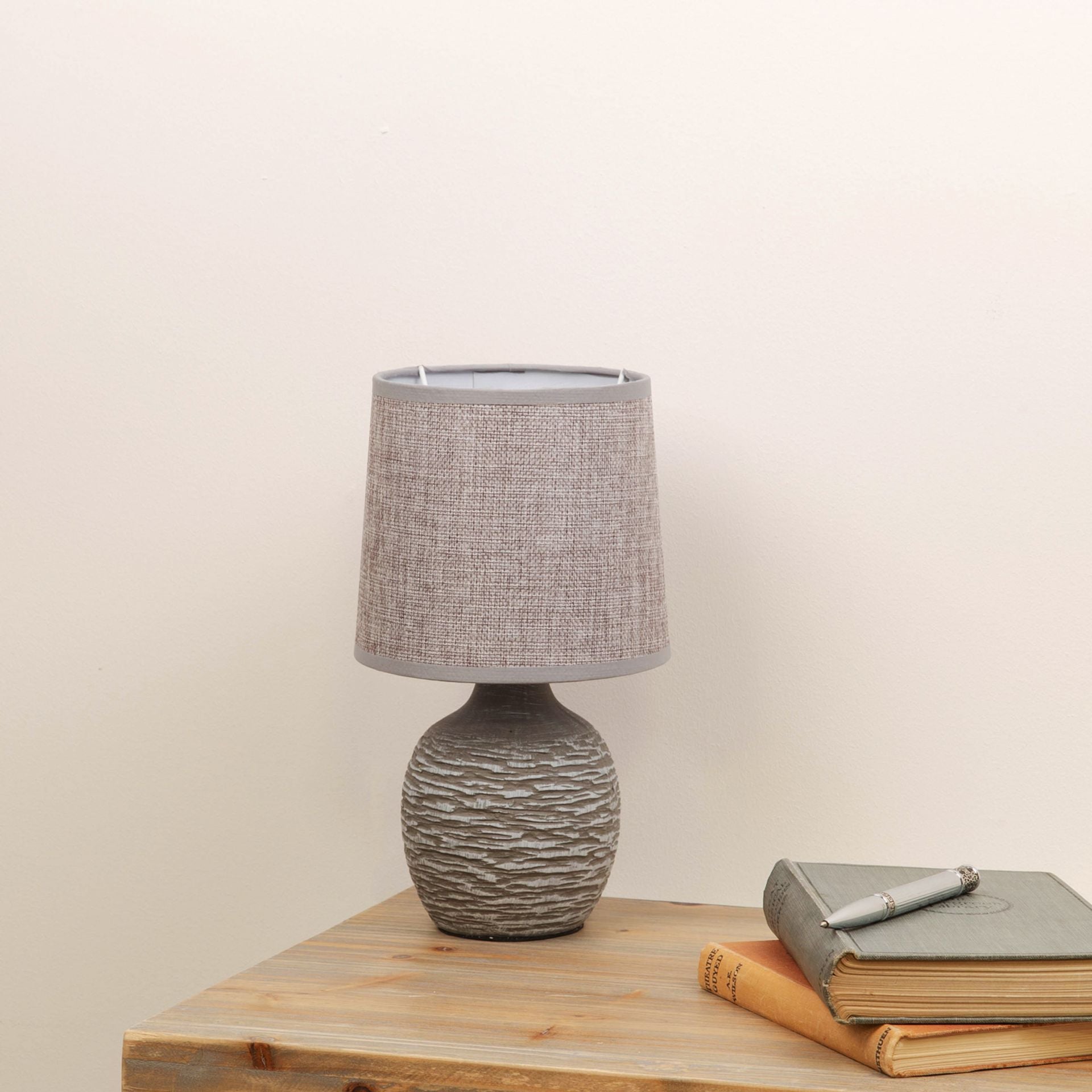 Dark Grey Table Lamp with Grey Linen Shade