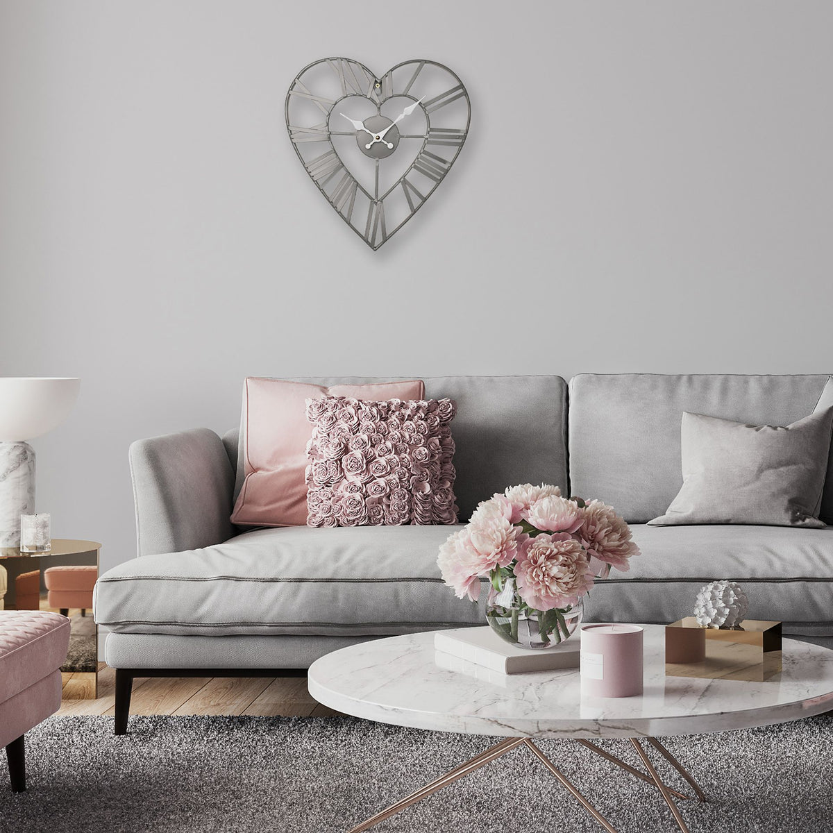 Metal Heart Grey Wall Clock
