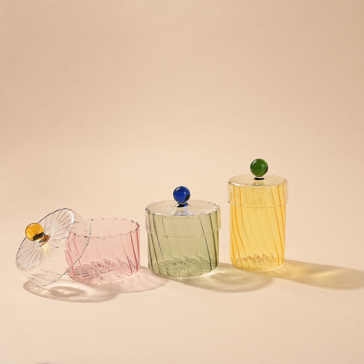 Hestia Handmade Coloured Glass Trinket Box with Clear Lid - Pink