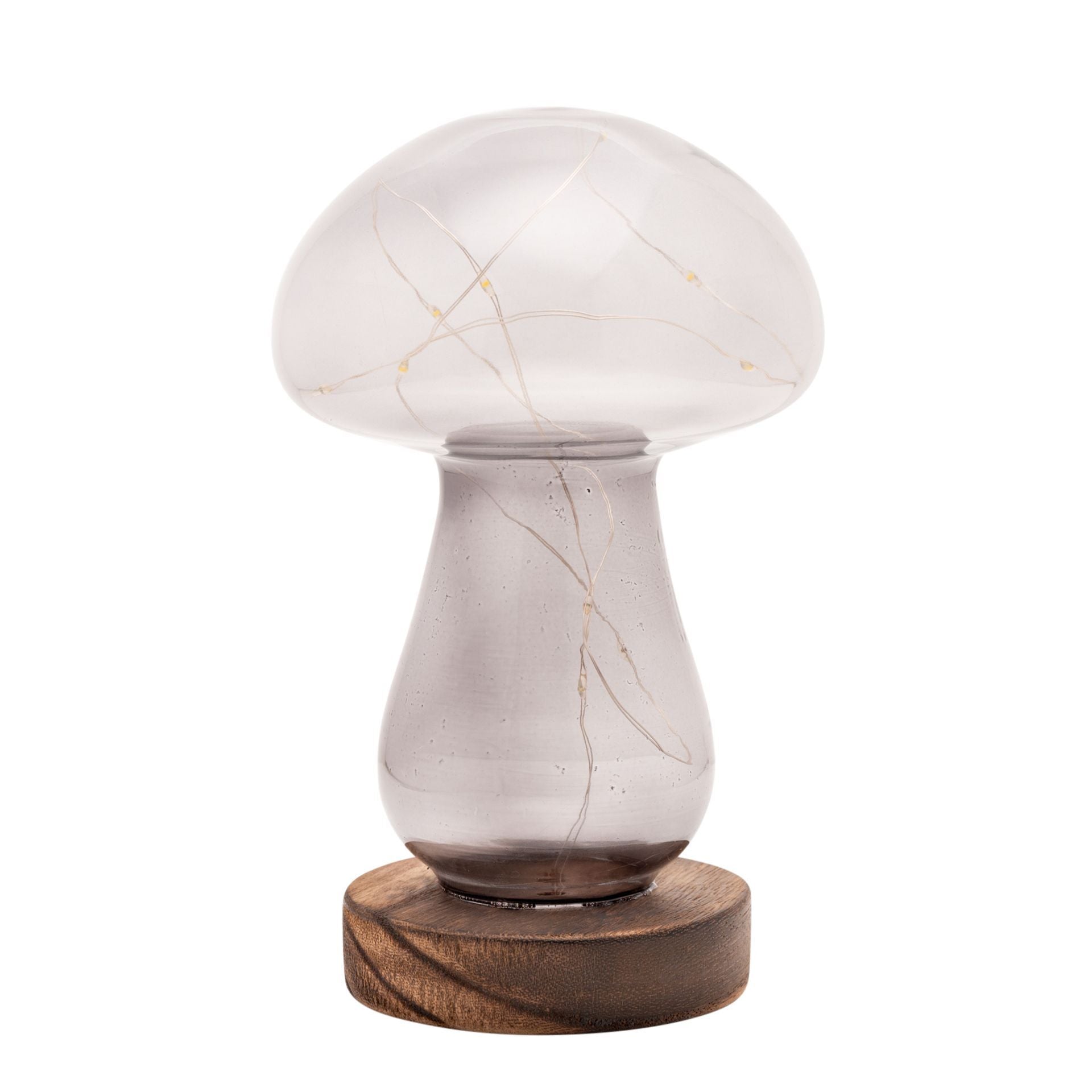 Grey Glass Mushroom with LED Lights - Large